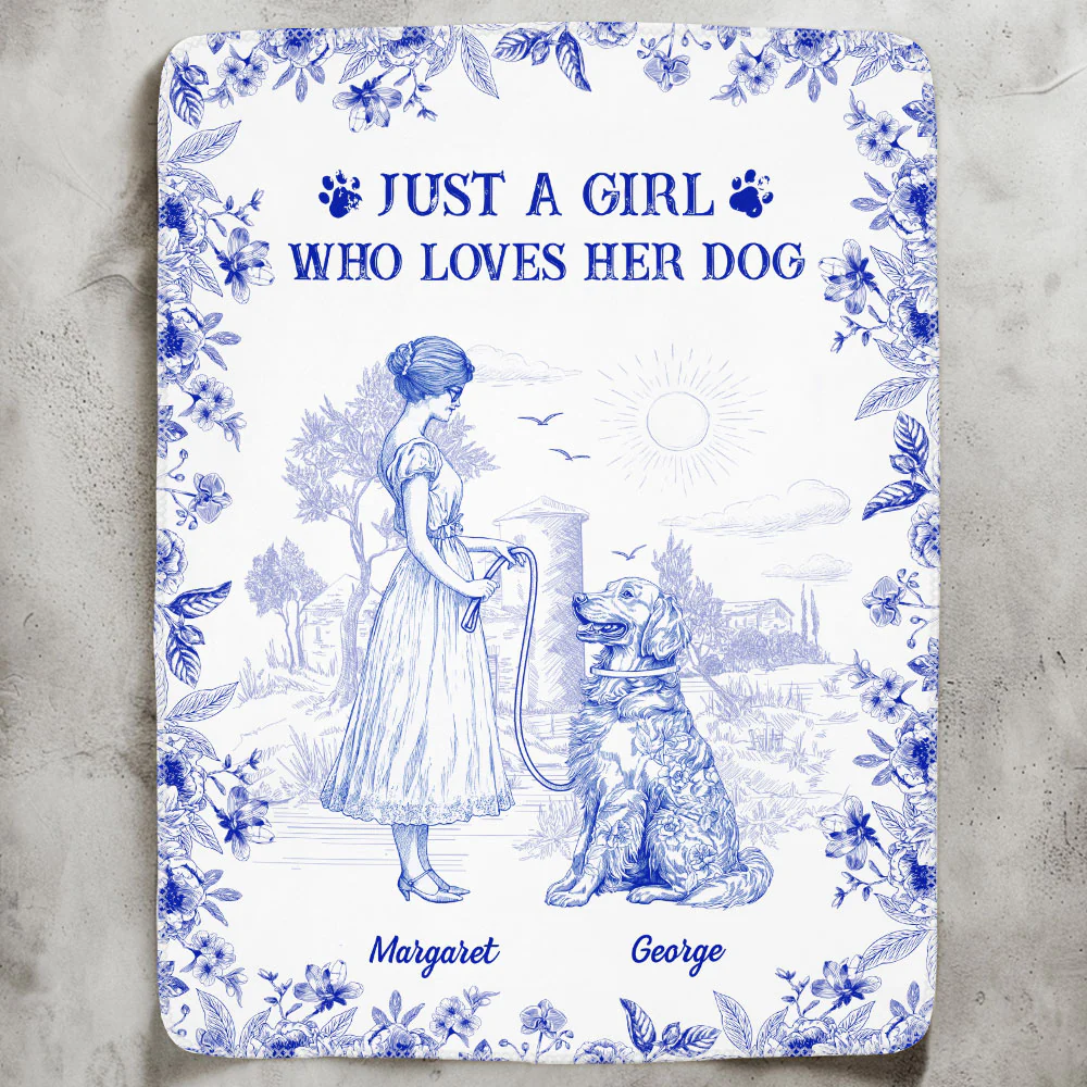 Just A Girl Who Loves Her Dogs Toile De Jouy French Style - Personalized Blanket - Image 2