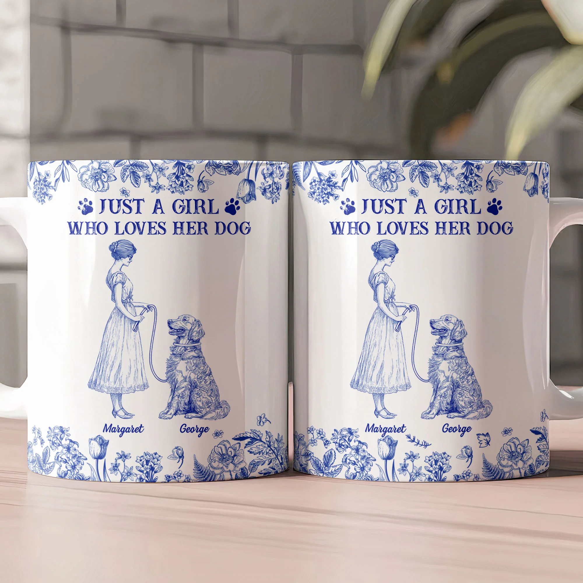 Just A Girl Who Loves Her Dogs Toile De Jouy - Personalized Mug - Image 2