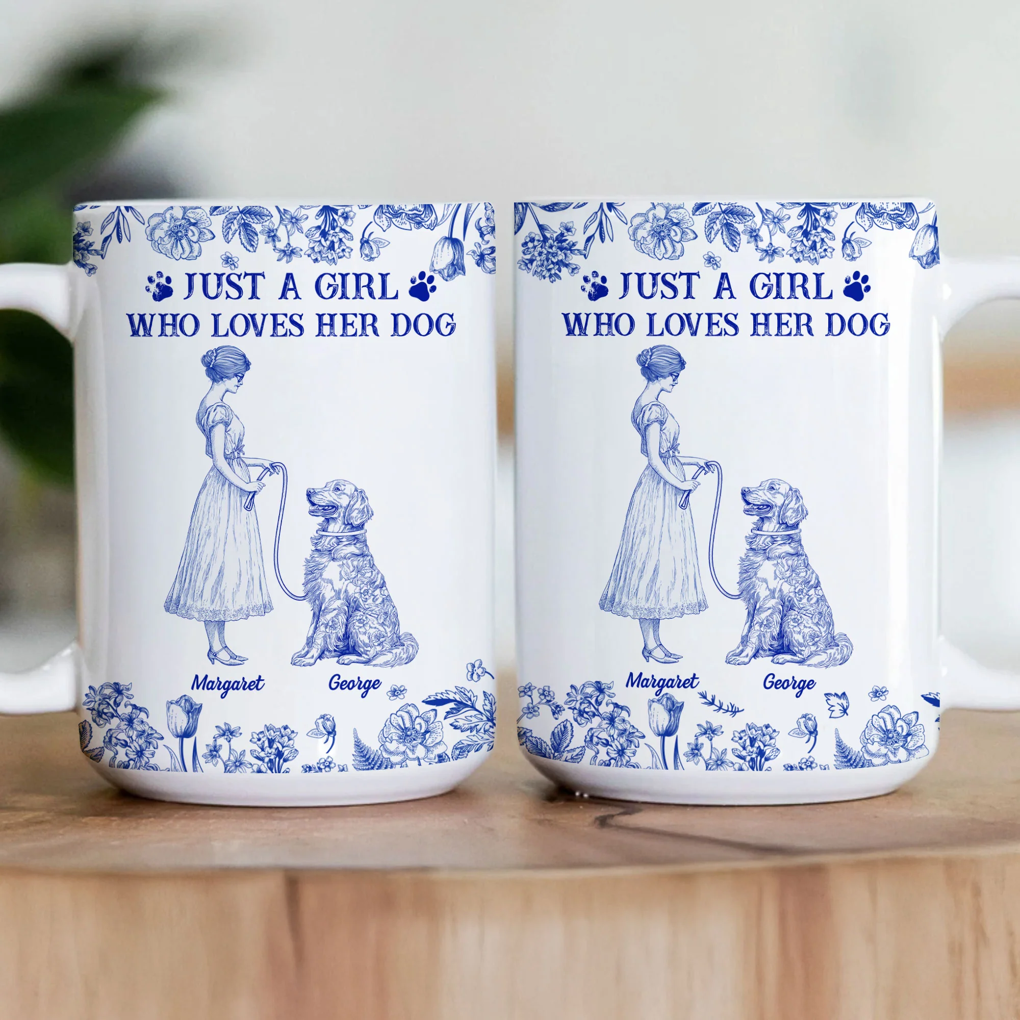 Just A Girl Who Loves Her Dogs Toile De Jouy - Personalized Mug - Image 3