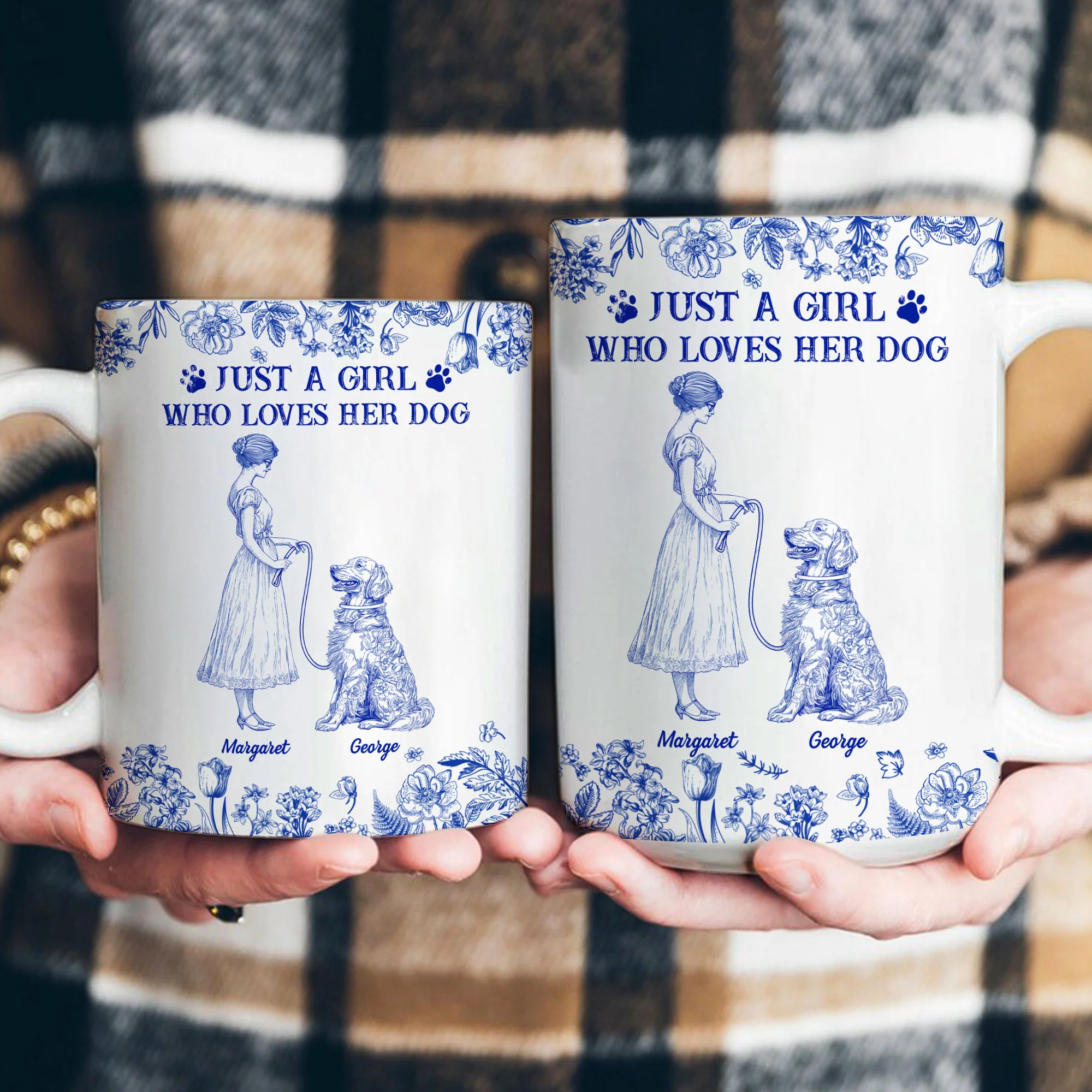 Just A Girl Who Loves Her Dogs Toile De Jouy - Personalized Mug - Image 4