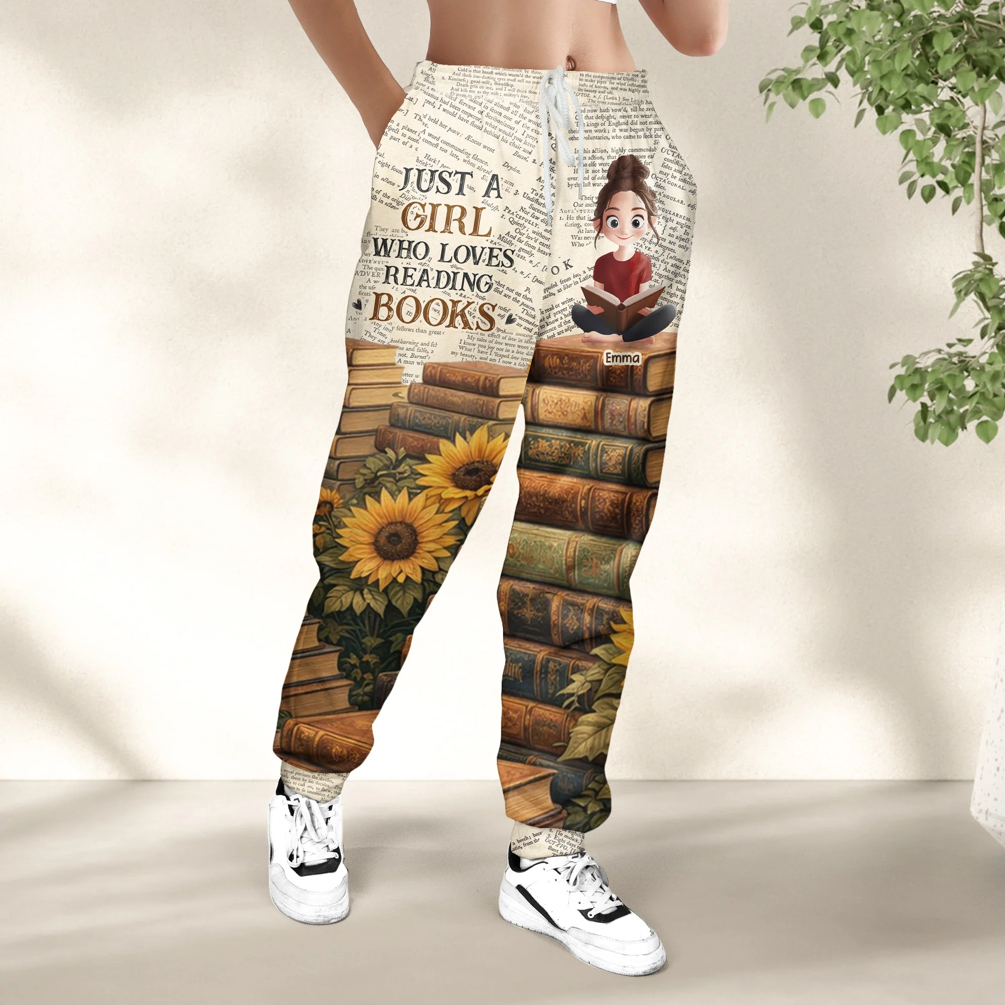 Just A Girl Who Loves Reading Books Sunflowers - For Book Lovers Club - Personalized Sweatpants - Image 4