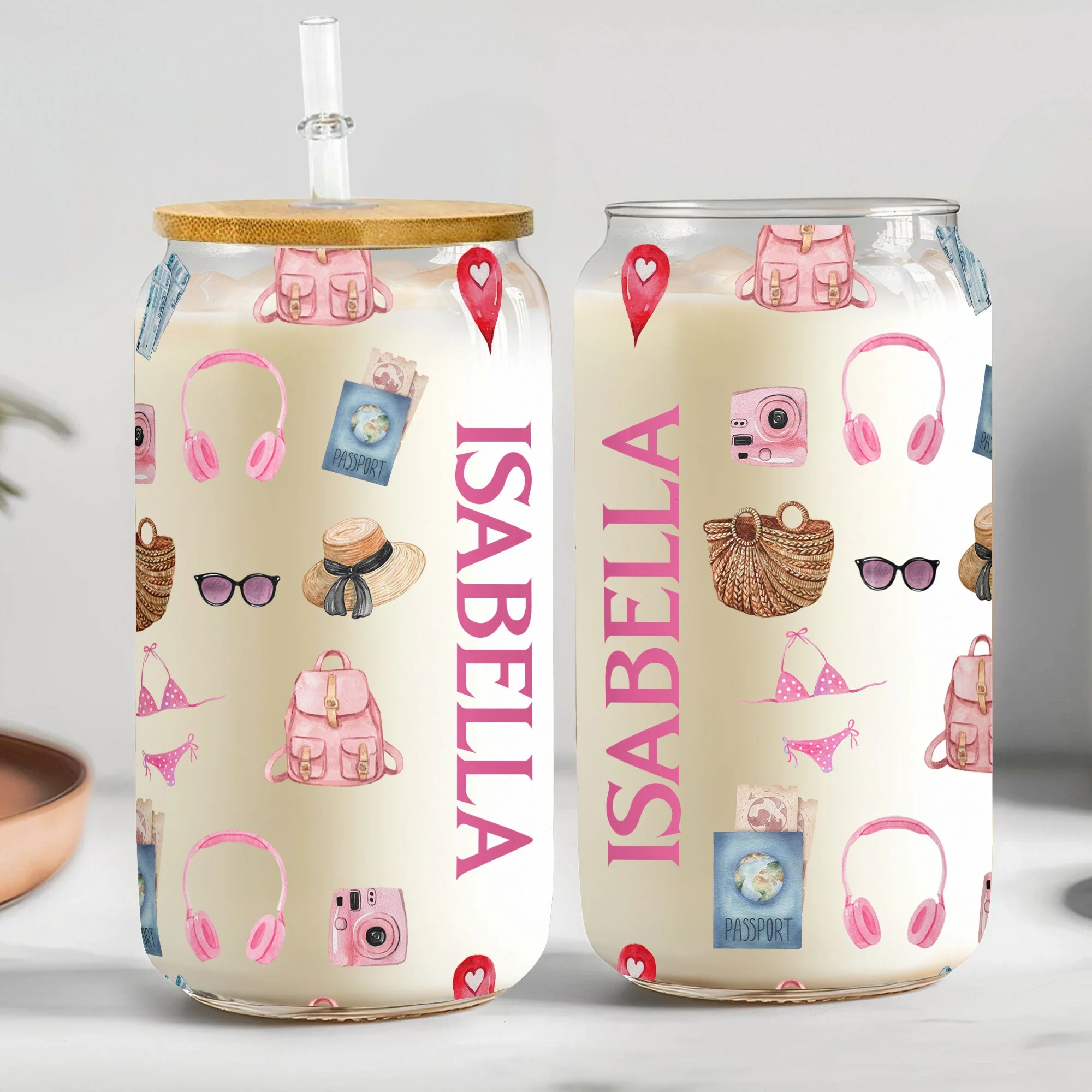 Just A Girl Who Loves Traveling - Personalized Clear Glass Cup - Image 2