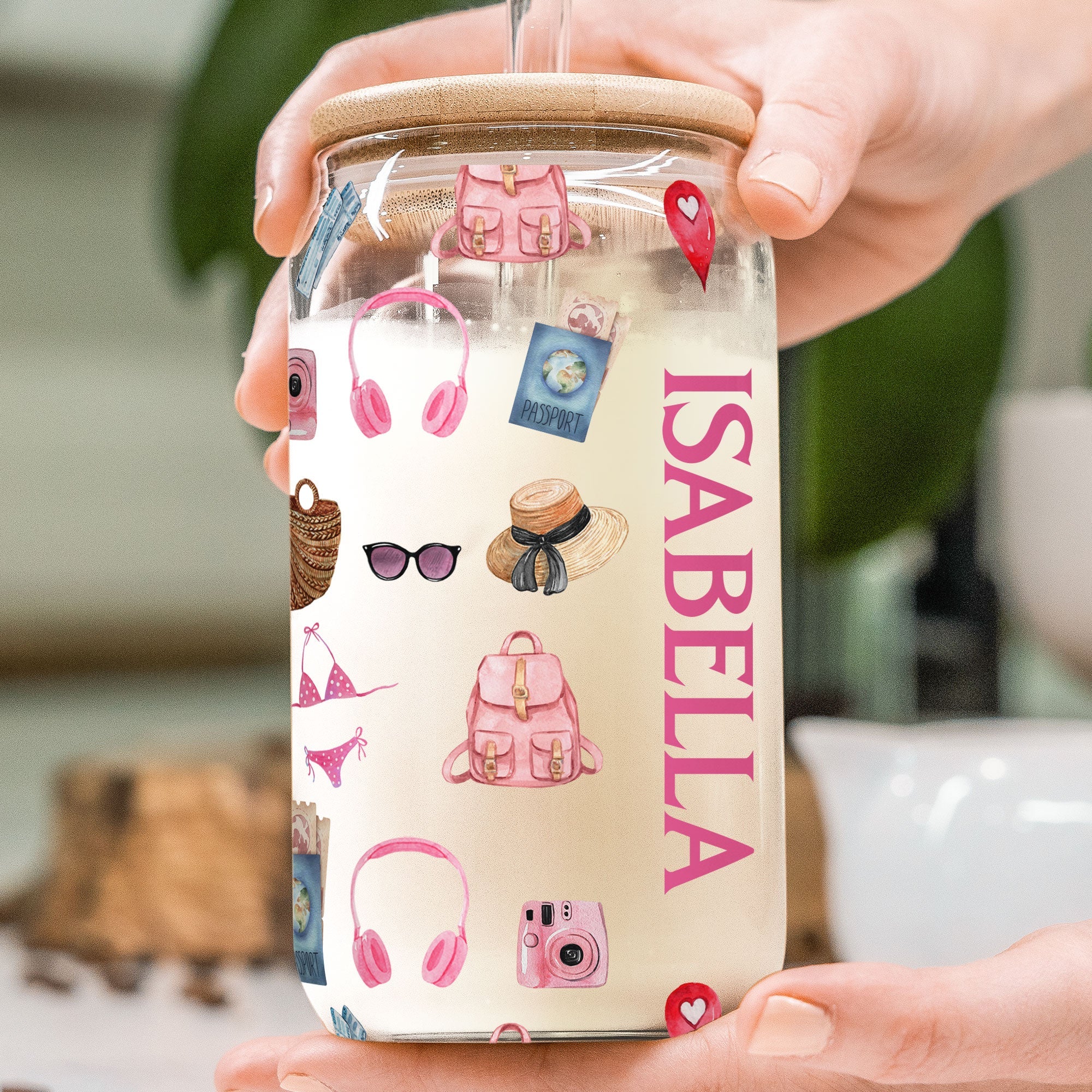 Just A Girl Who Loves Traveling - Personalized Clear Glass Cup - Image 3