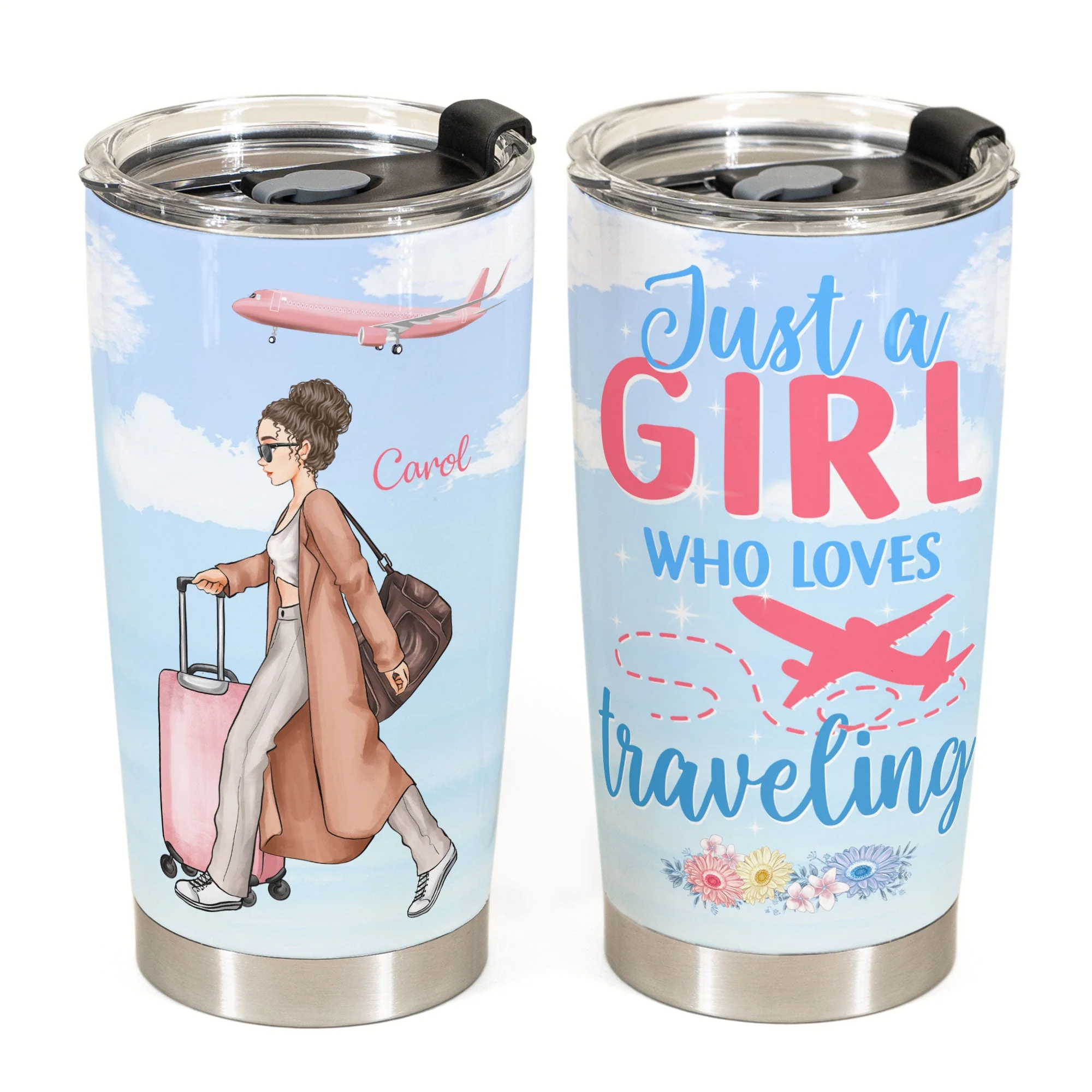 Just A Girl Who Loves Traveling Ver 2 - Personalized Tumbler Cup - Birthday Gift For Travel Girls, Travelers, Wanderlust - Image 2