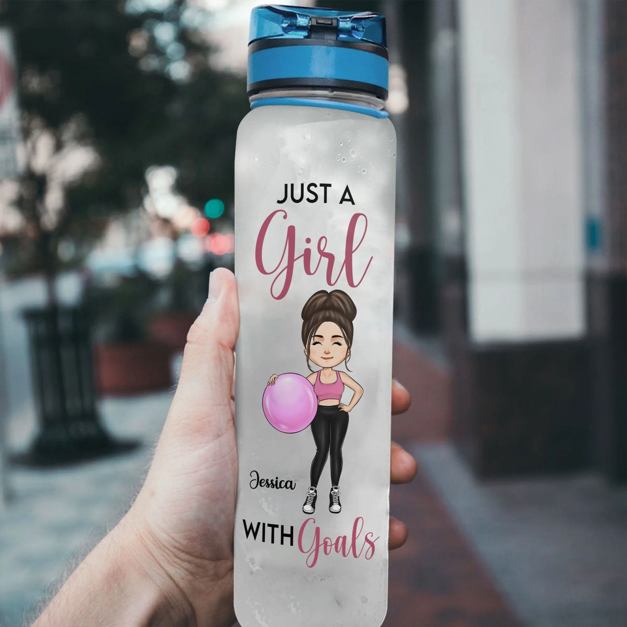 Just A Girl With Goals New Version - Personalized Water Bottle With Time Marker - Birthday, Motivation Gift For Her, Girl, Woman, Fitness Lovers, Gymer - Image 3