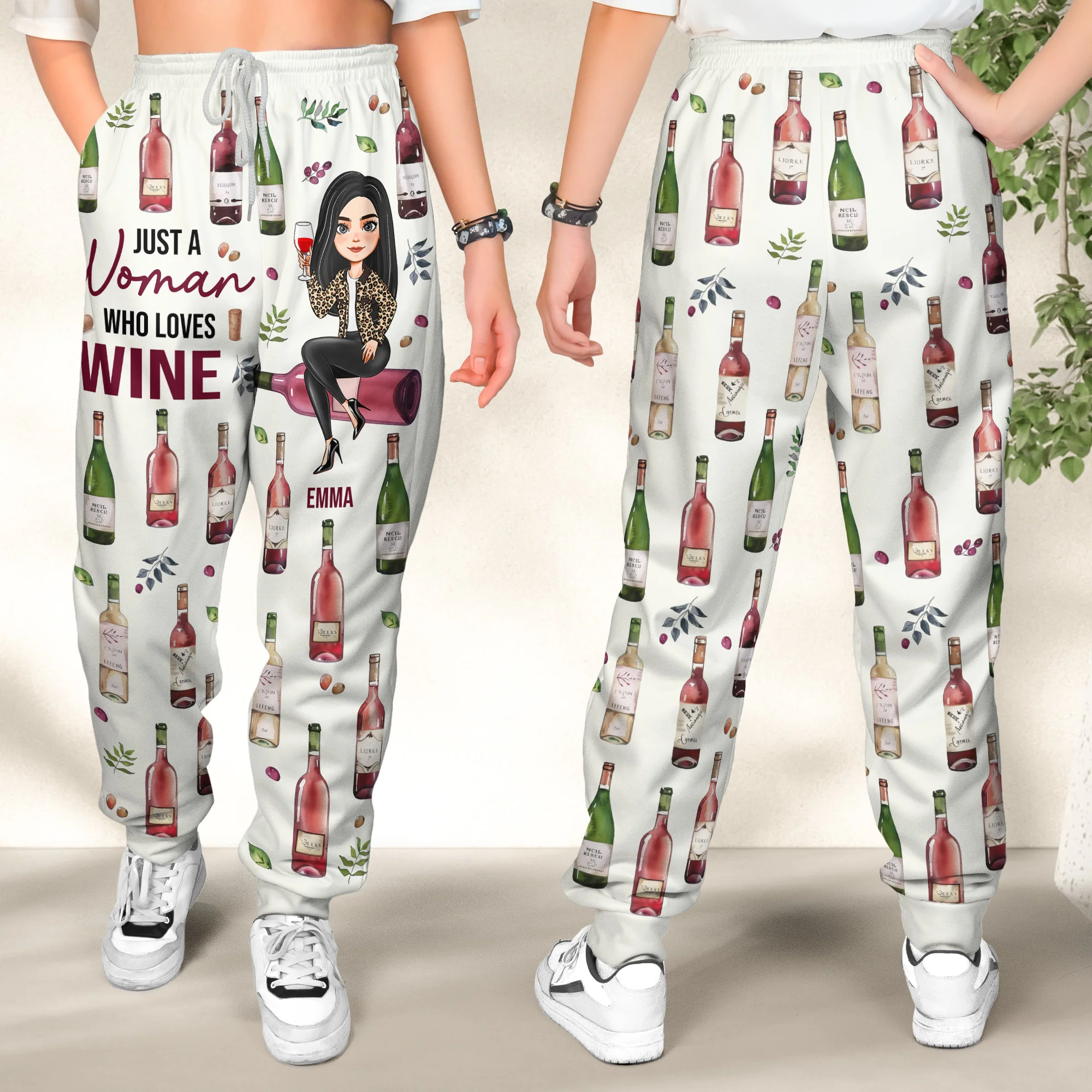 Just A Woman Who Loves Wine - Personalized Sweatpants - Image 2