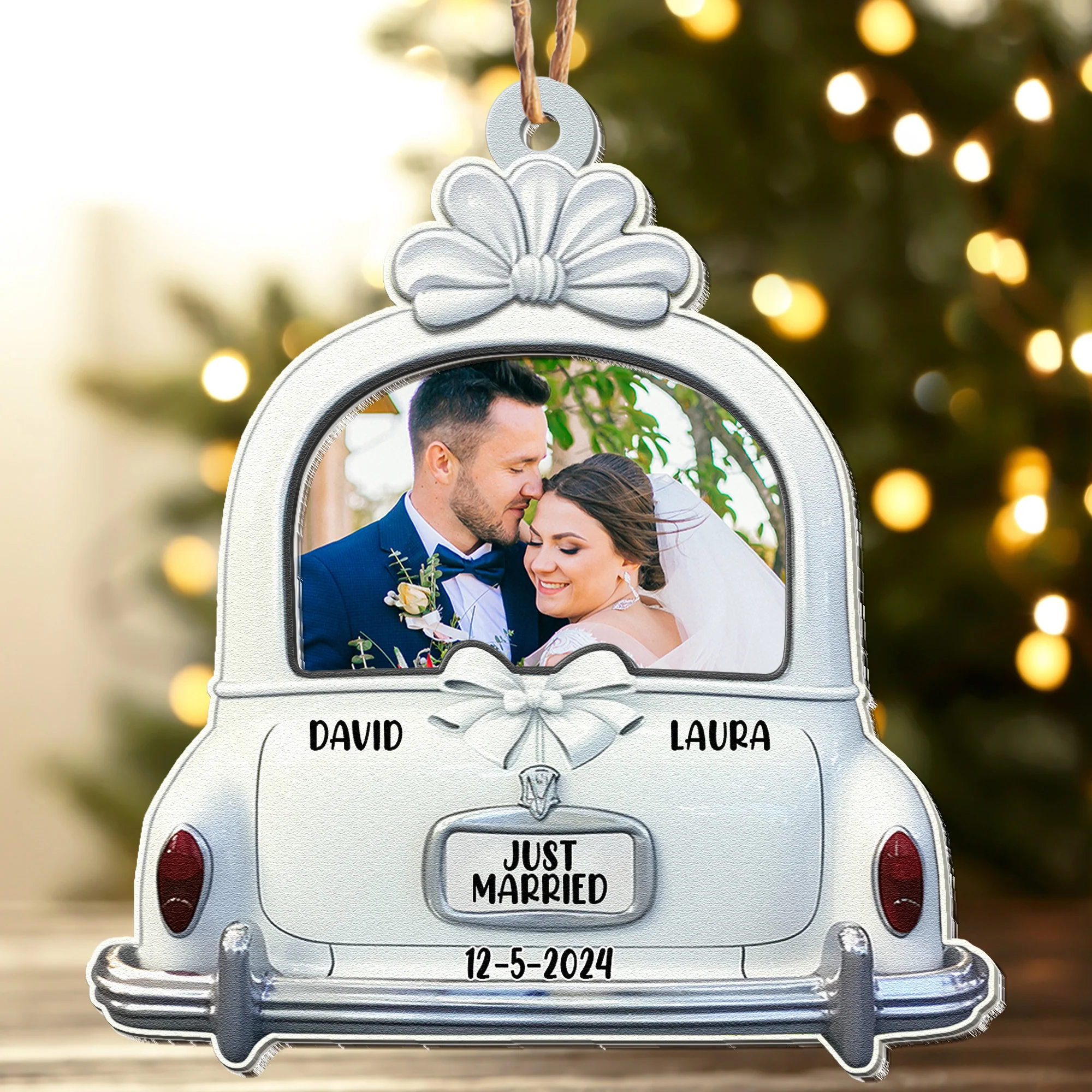 Just Married - Personalized Wood And Acrylic Photo Ornament - Image 5
