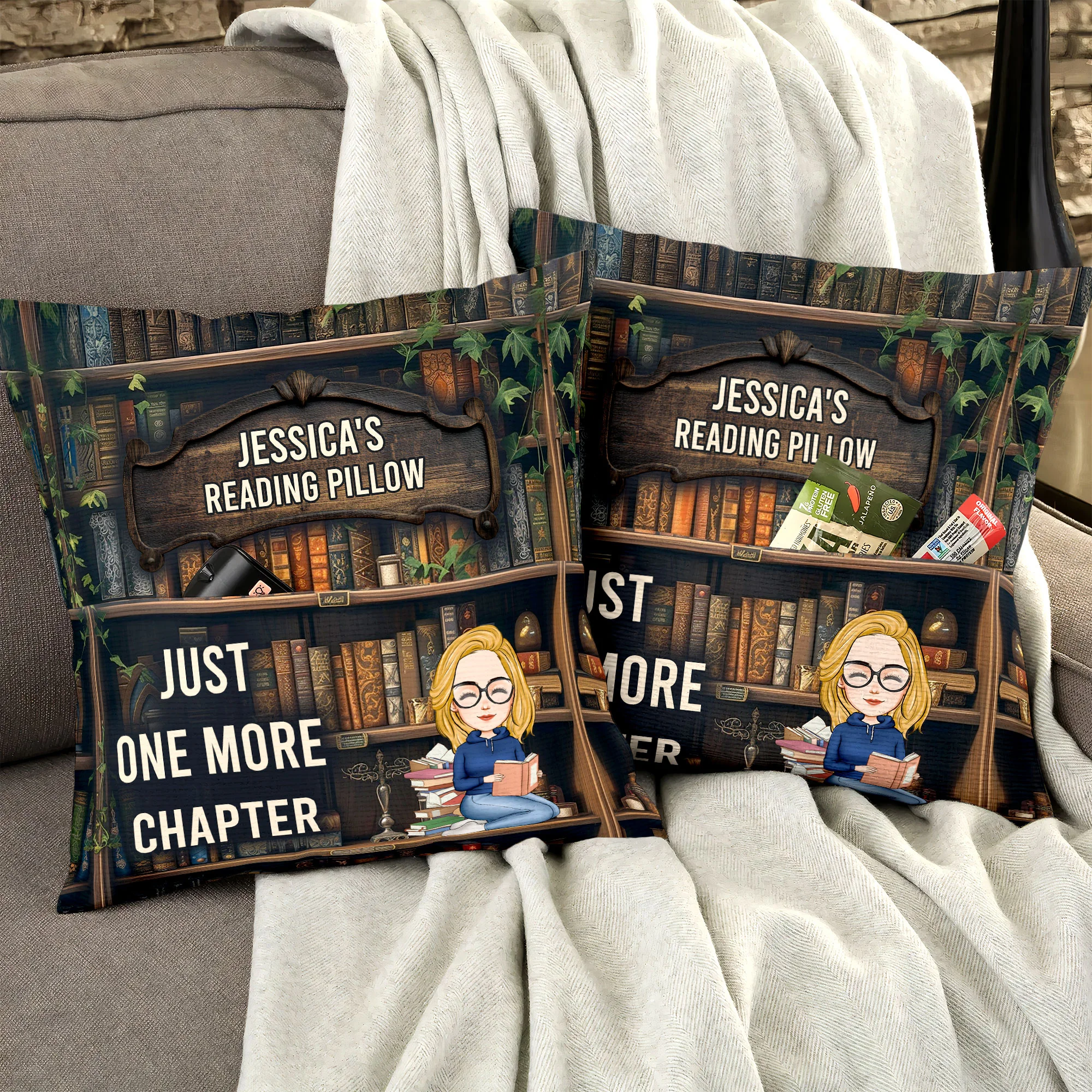 Just One More Chapter- Reading Pillow - Personalized Pocket Pillow (Insert Included) - Image 3