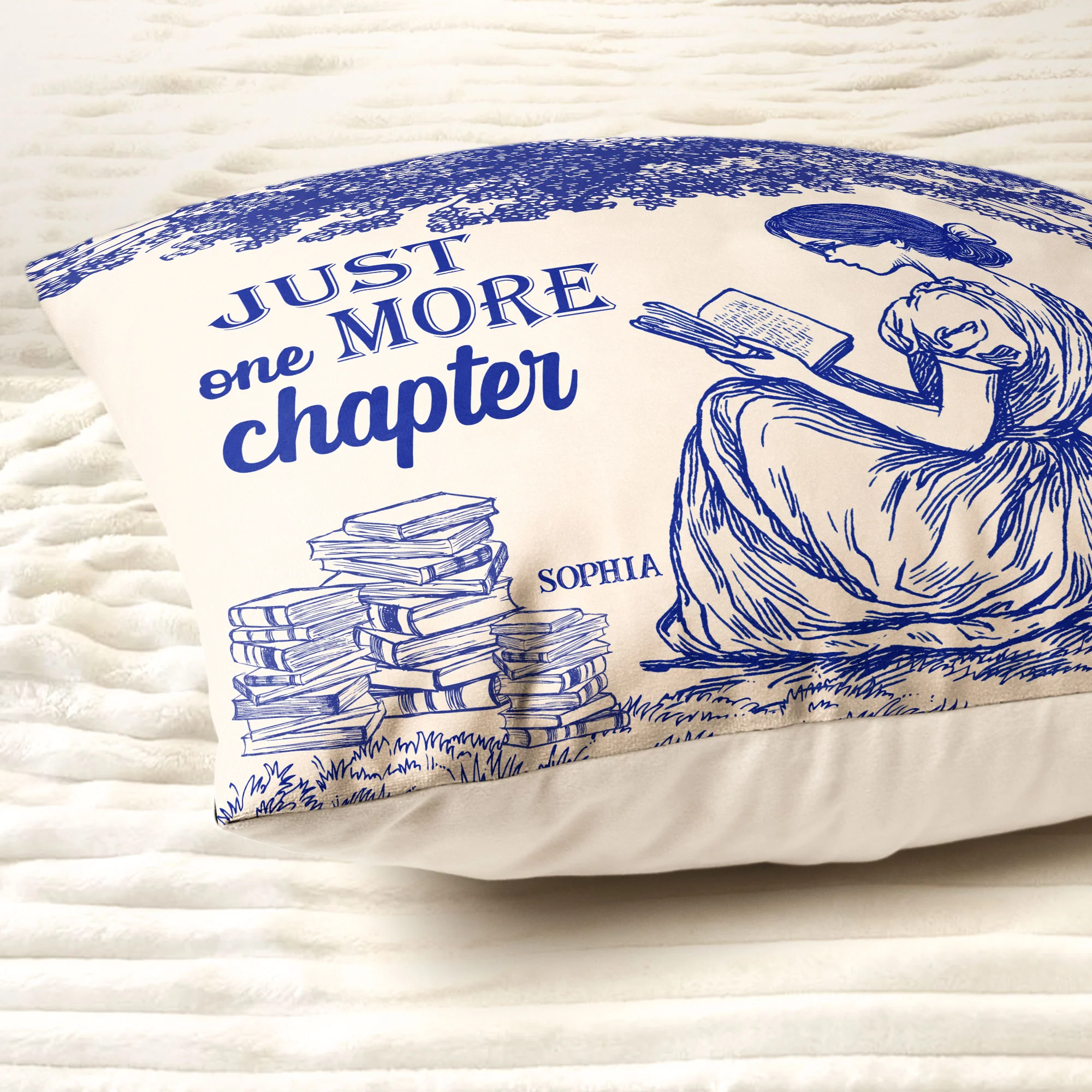 Just One More Chapter Toile De Jouy Style- Personalized Pillow (Insert Included) - Image 3