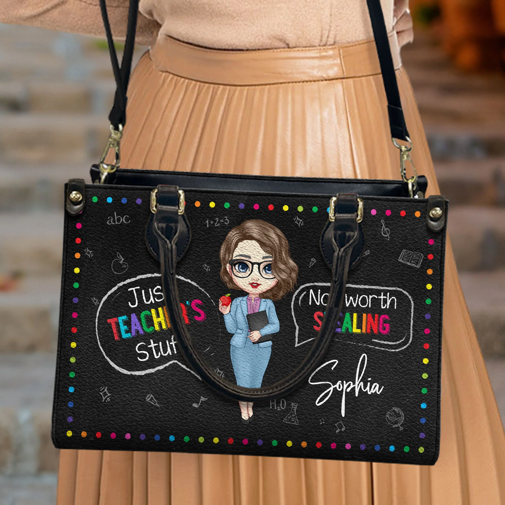 Just Teacher's Stuff - Personalized Leather Bag - Image 3