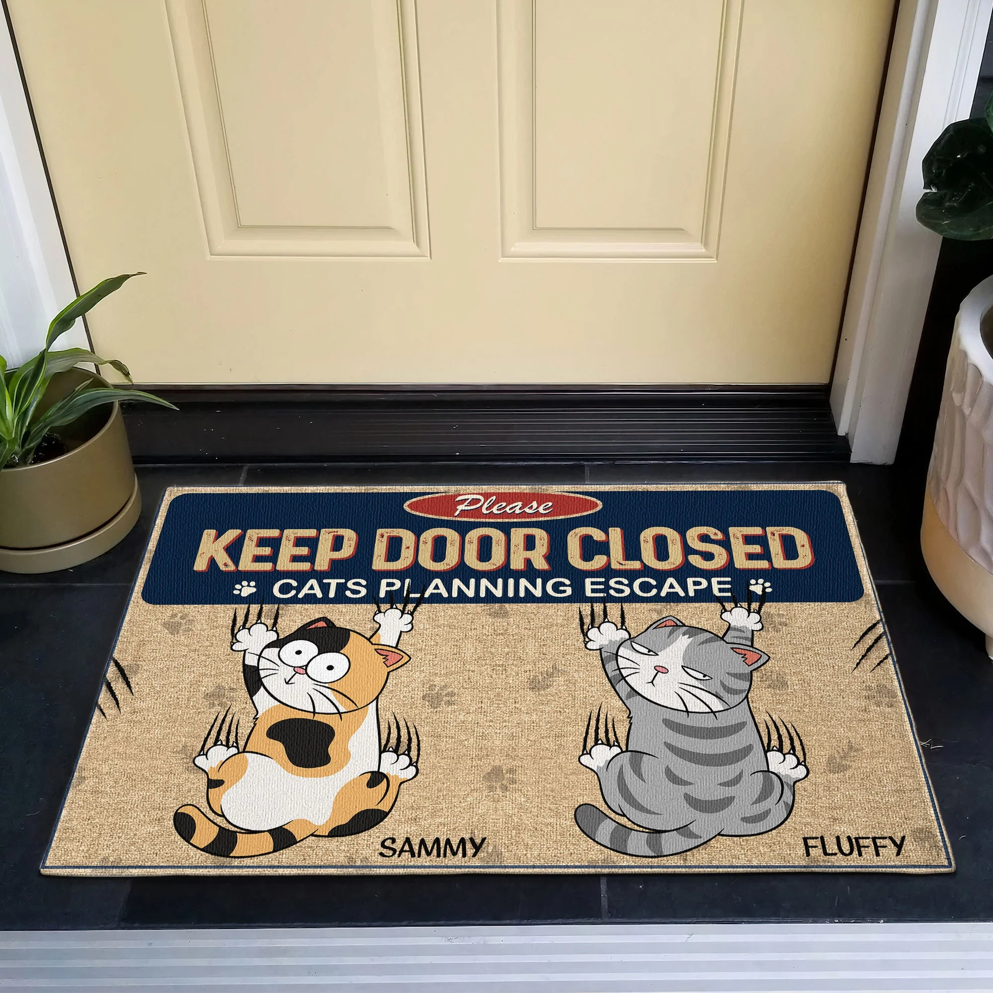 Keep Door Closed Cats Planning Escape - Personalized Doormat - Image 6