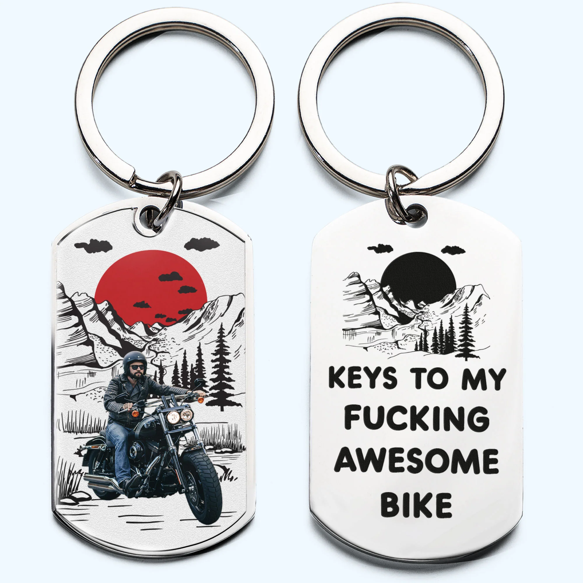 Keys To My Fucking Awesome Bike - Personalized Stainless Steel Photo Keychain - Image 2