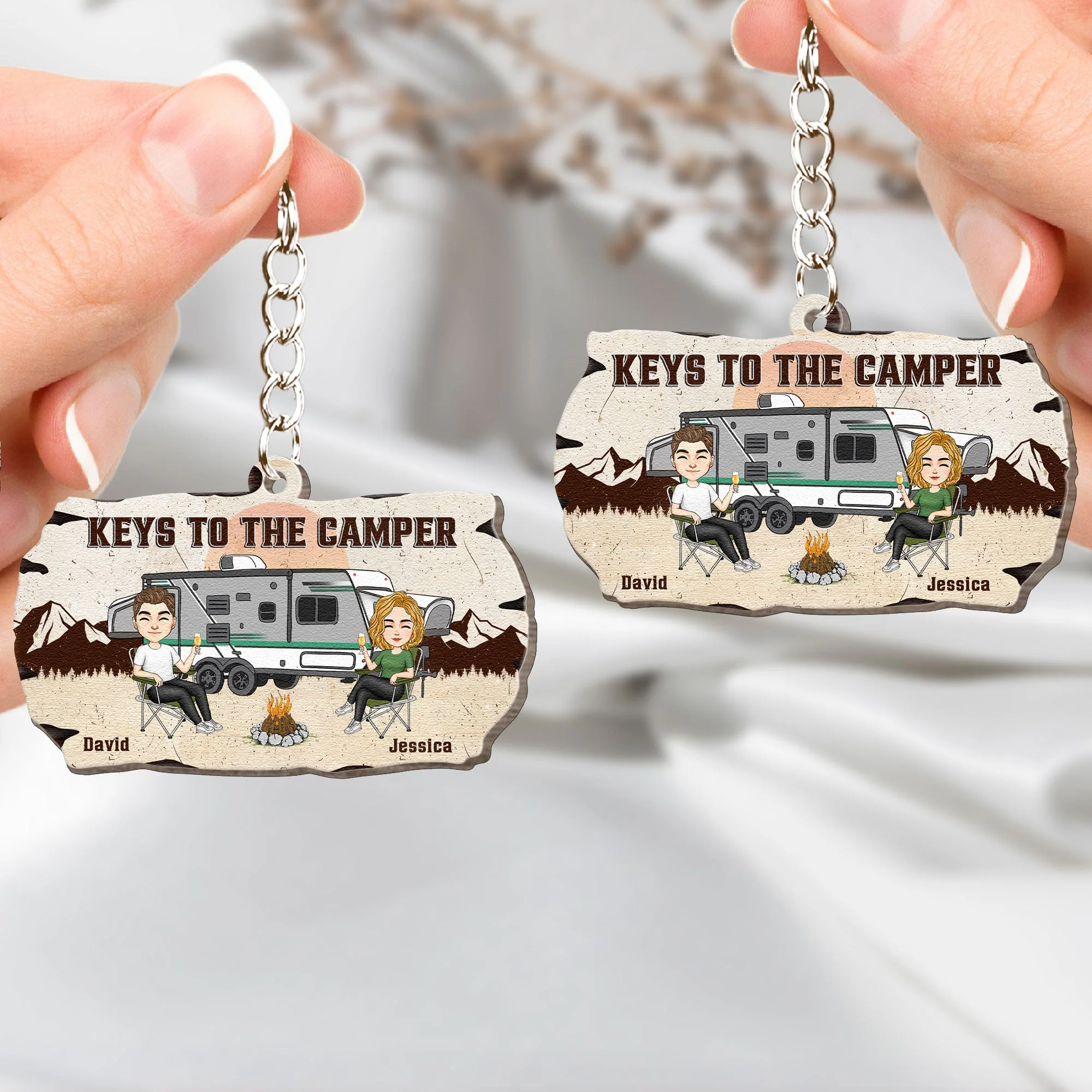 Keys To The Camper Camping Wood Slice - Personalized Wooden Keychain - Image 4
