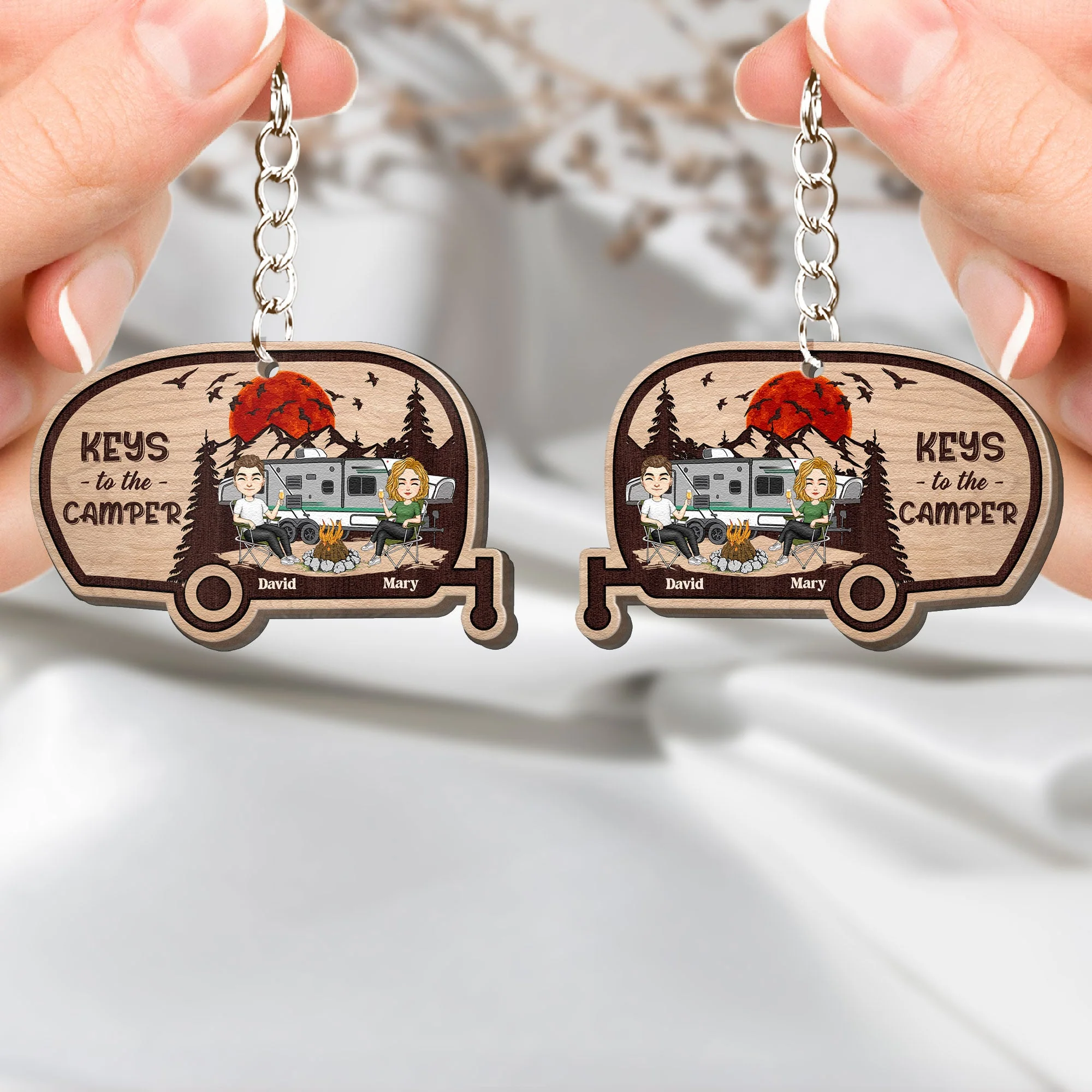 Keys To The Camper - Personalized Wooden Keychain - Image 2