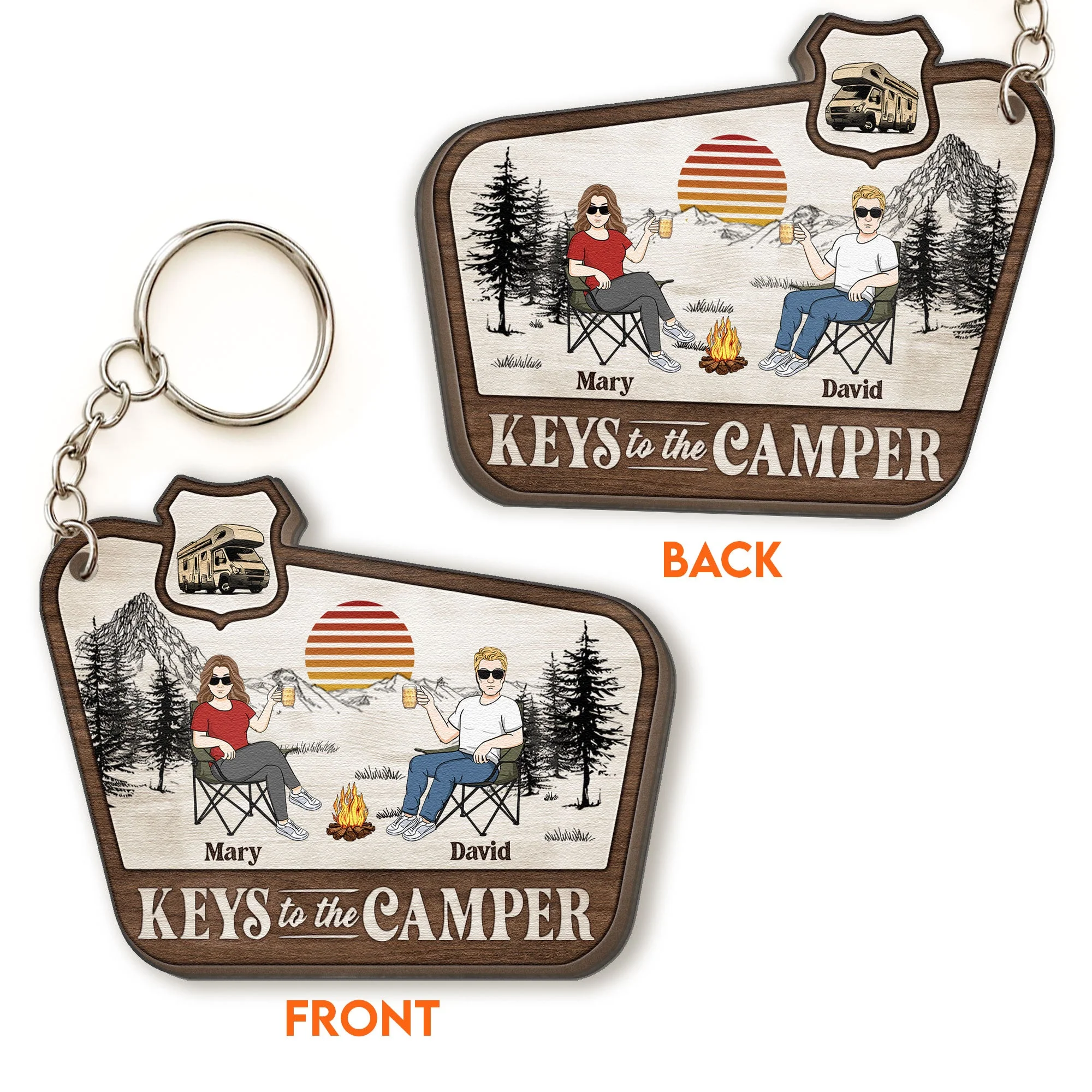 Keys To The Camper - Personalized Wooden Keychain - Image 2