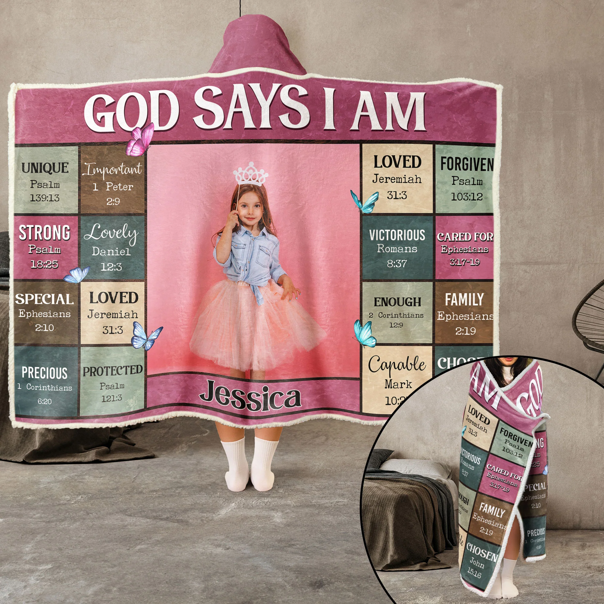 Kid Affirmation God Says I Am - Personalized Photo Wearable Blanket Hoodie - Image 5