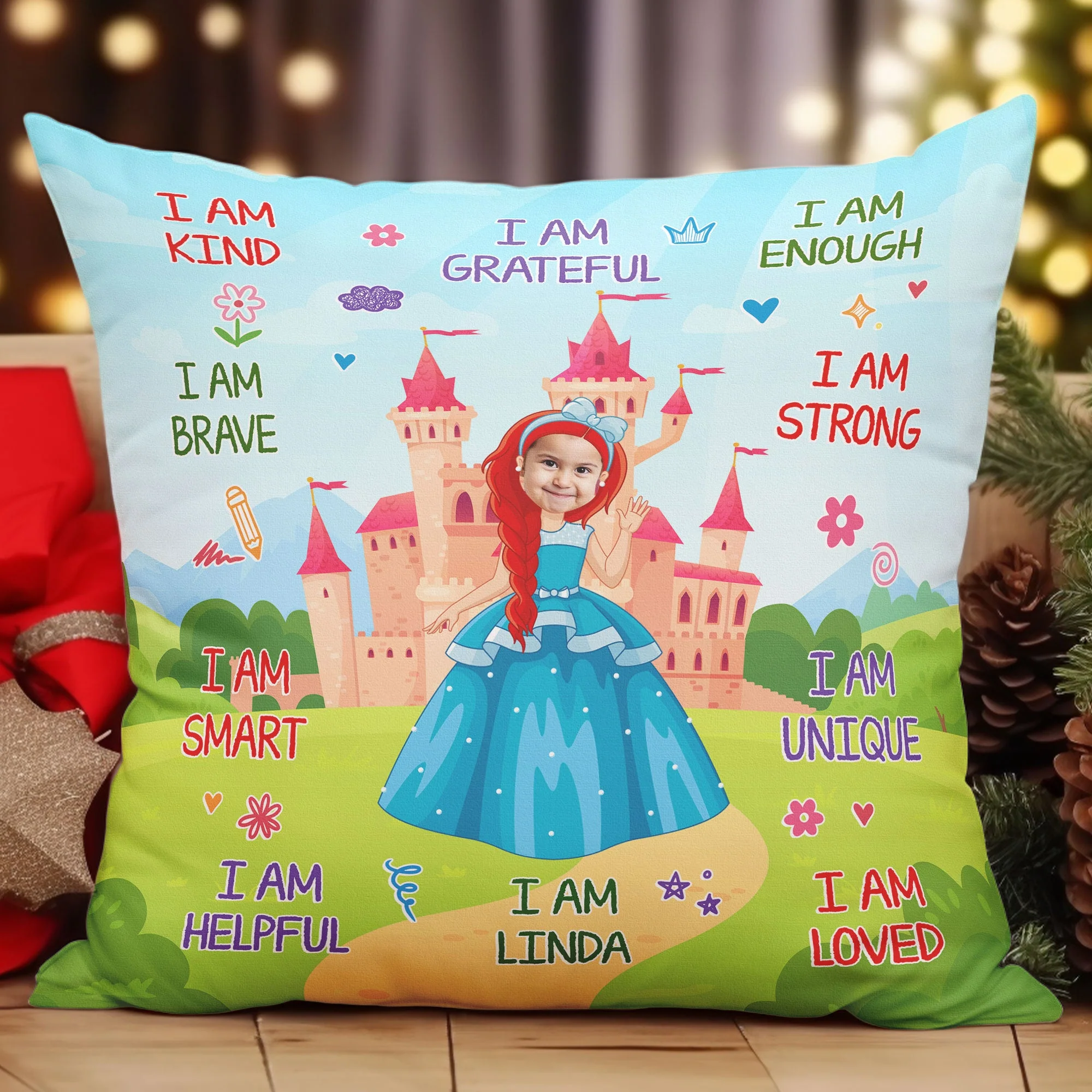 Kid Affirmations I Am Kind Fairytale - Personalized Photo Pillow (Insert Included) - Image 2