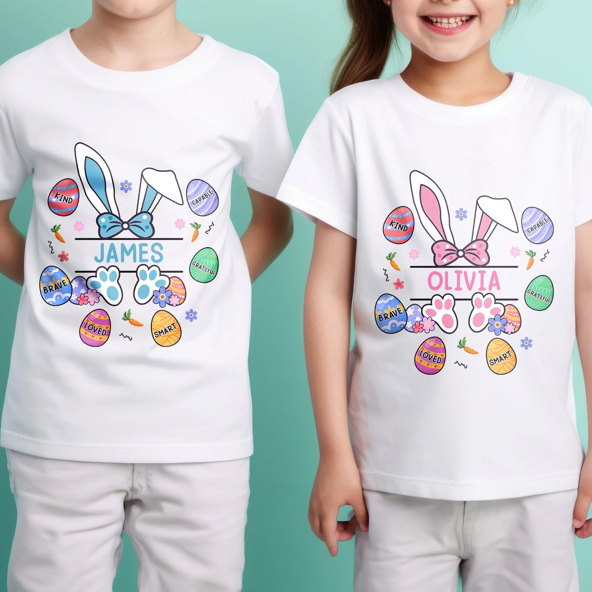 Kid Affirmations With Easter Bunny And Eggs - Personalized Shirt - Image 2
