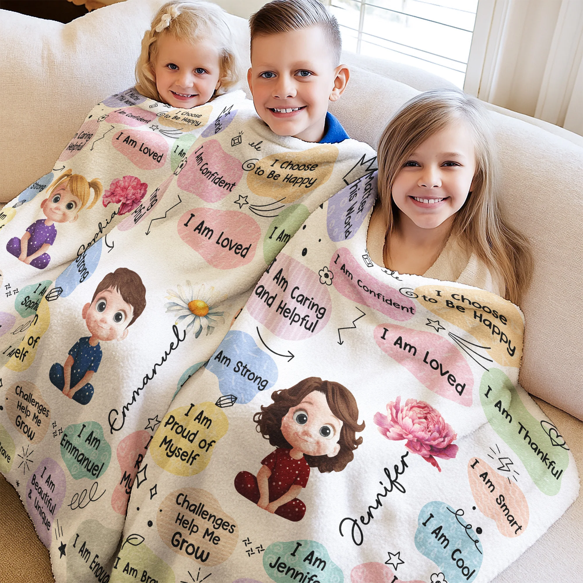 Kid Birth Flower Affirmation - Personalized Blanket - Image 2