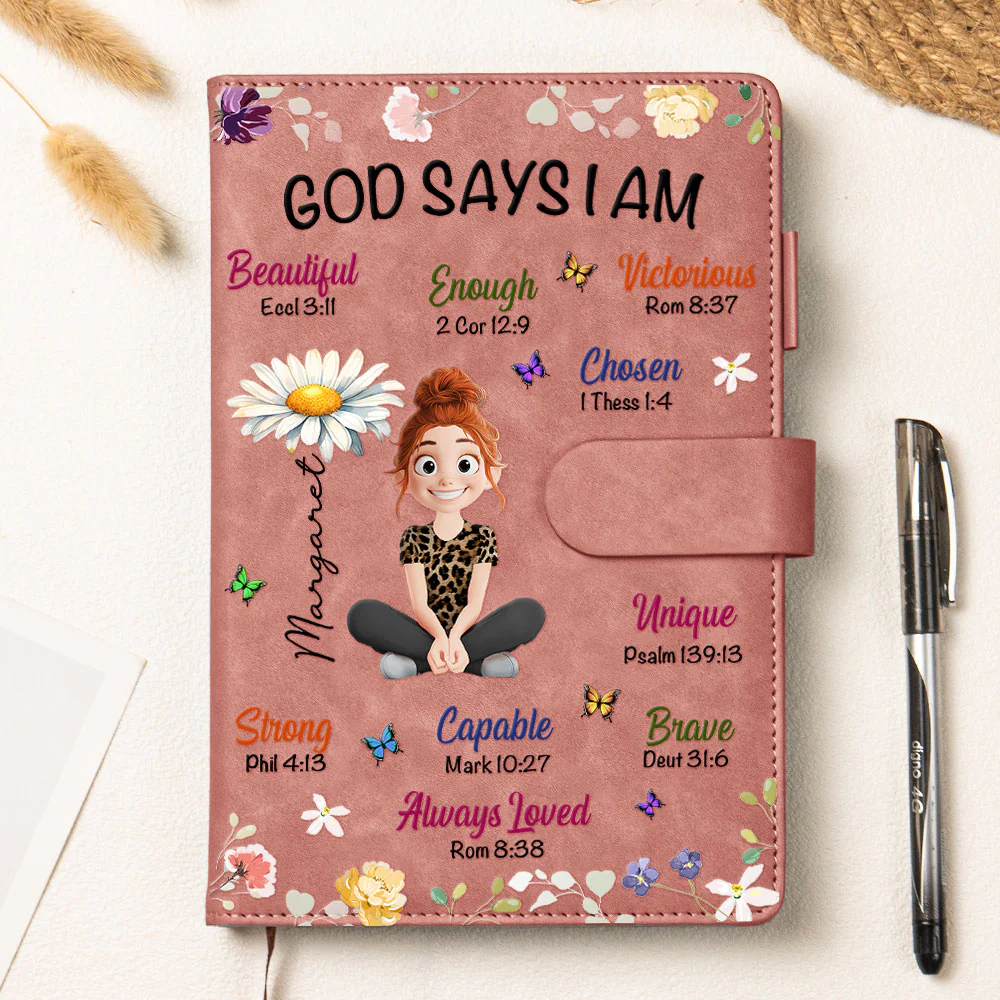 Kid Birth Flower God Says I Am - Personalized Leather Prayer Journal - Image 5