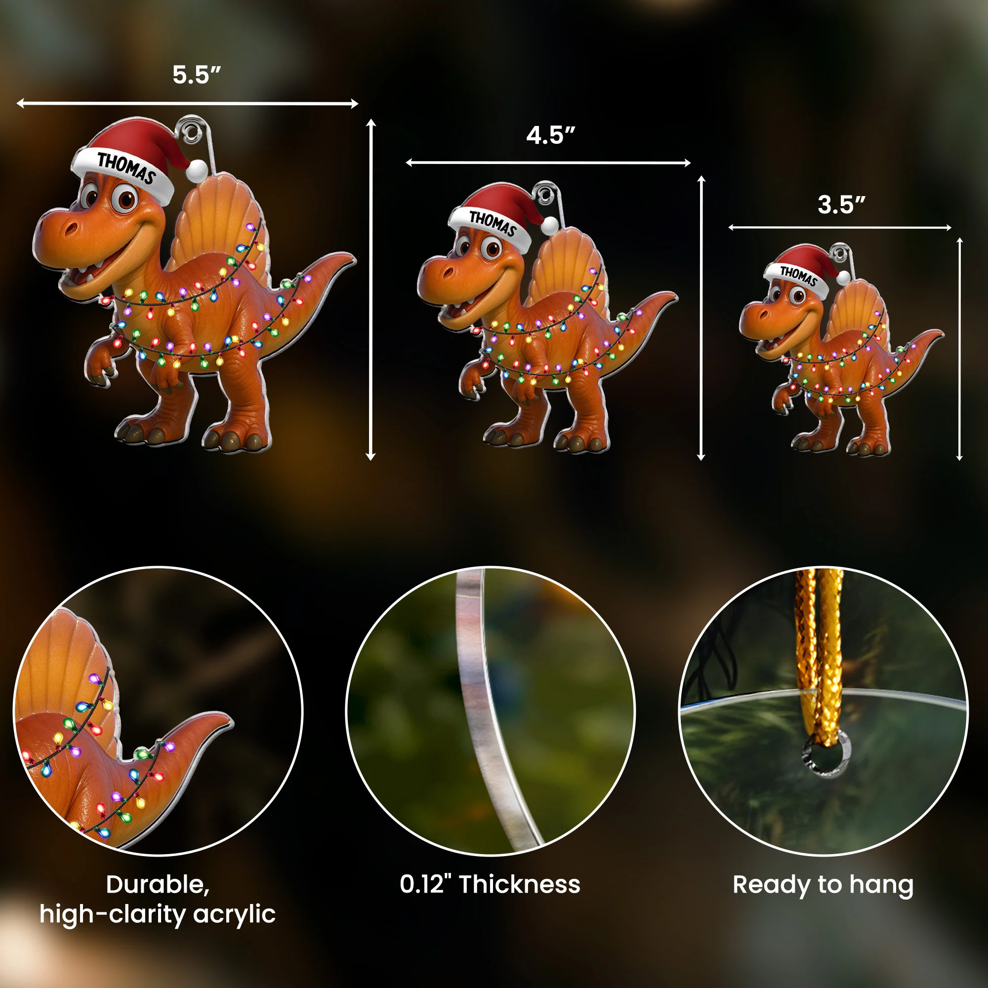 Kid Cartoon Christmas Dinosaurus - Personalized Acrylic Ornament - Image 4
