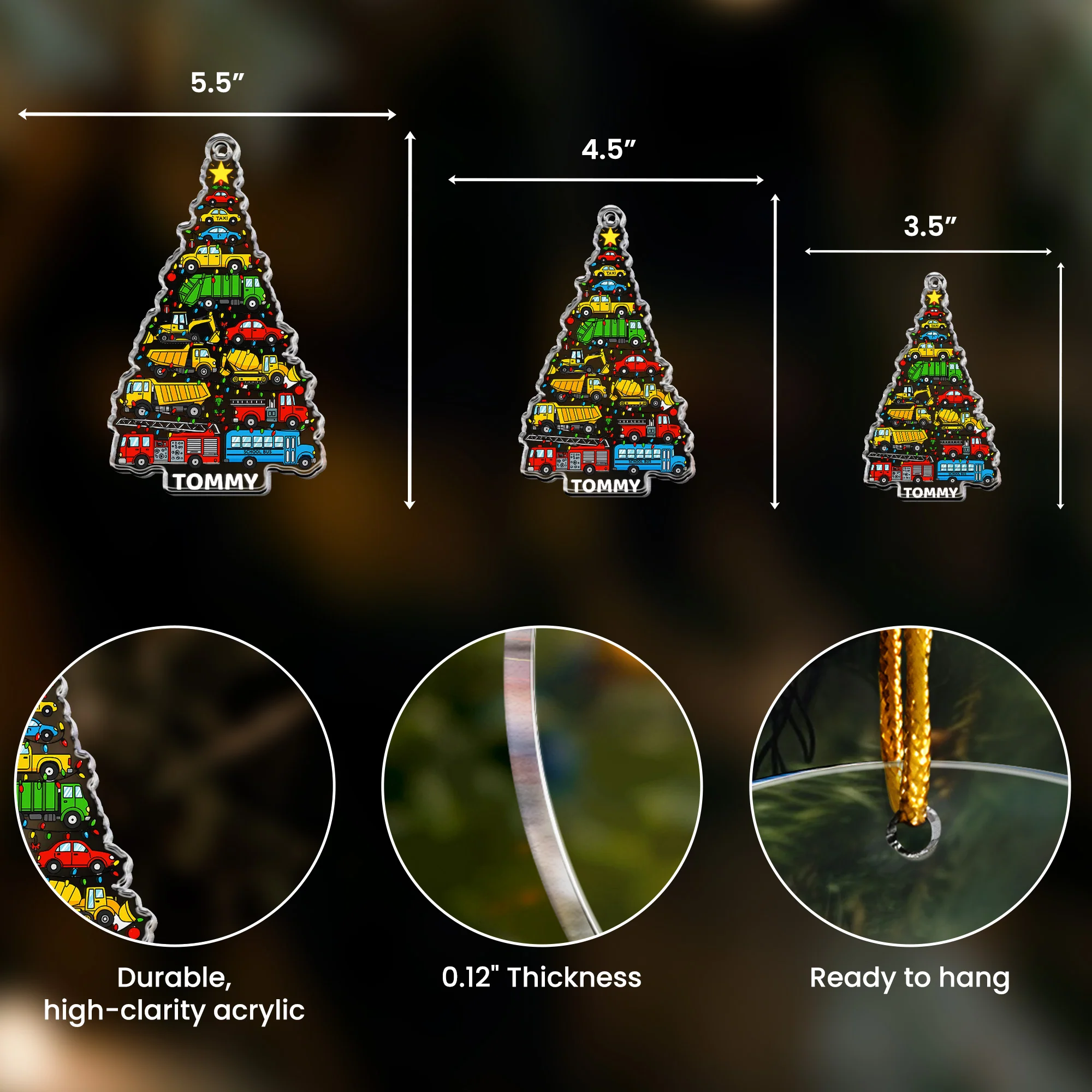 Kid Construction Dinosaur Unicorn Mermaid Christmas Tree - Personalized Acrylic Ornament - Image 4