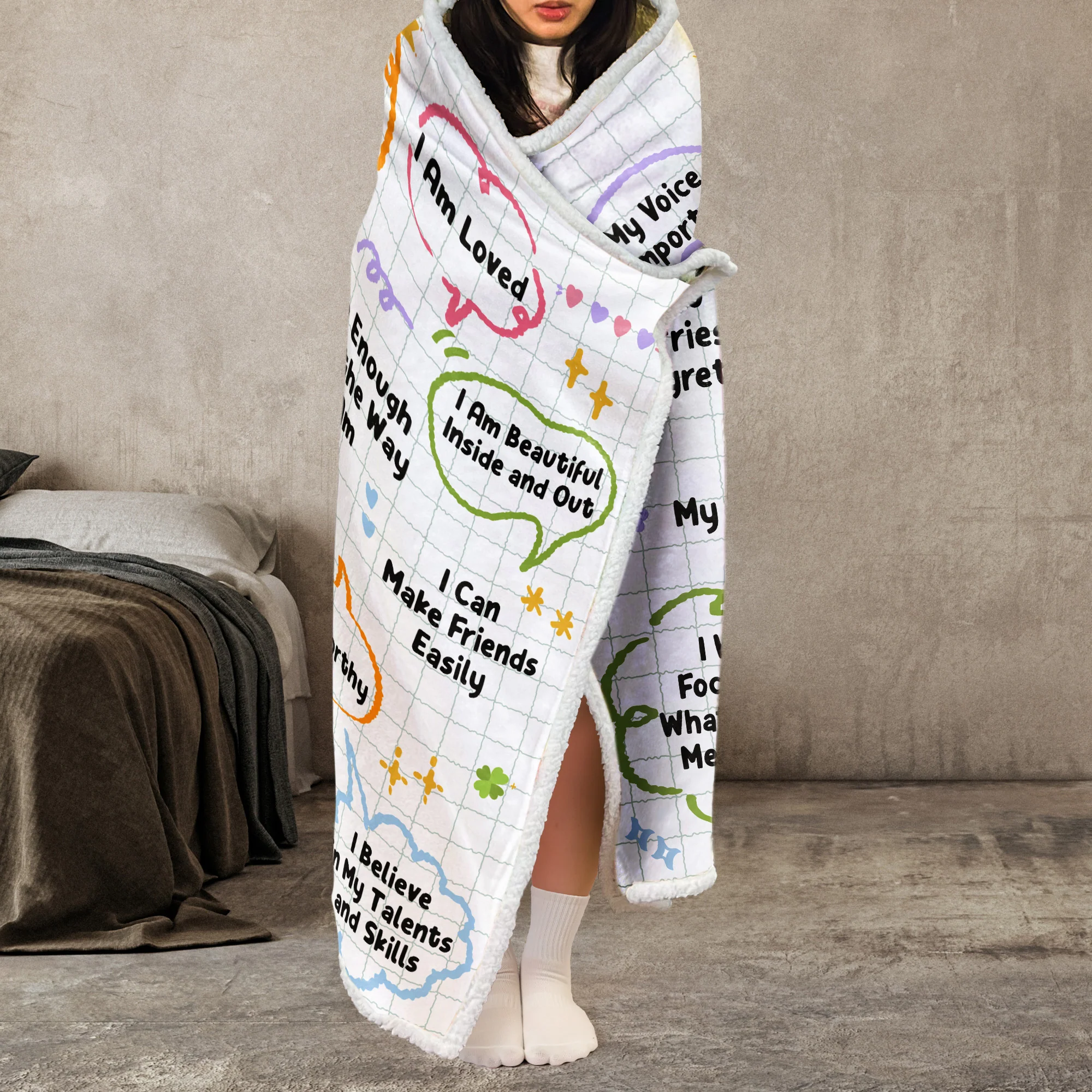 Kid Daily Affirmation - Personalized Wearable Blanket Hoodie - Image 3
