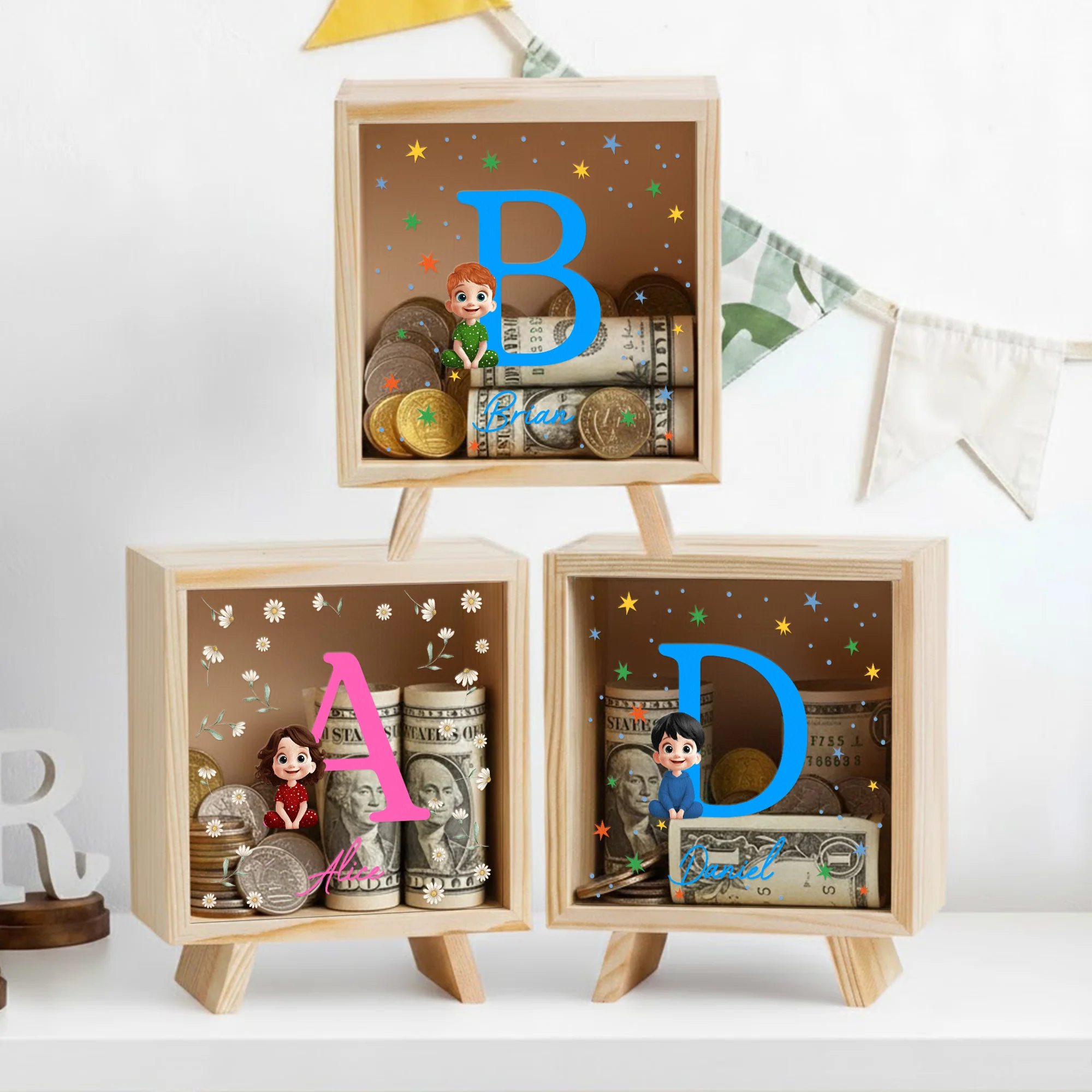 Kid Initial - Personalized Wooden Money Box - Image 2