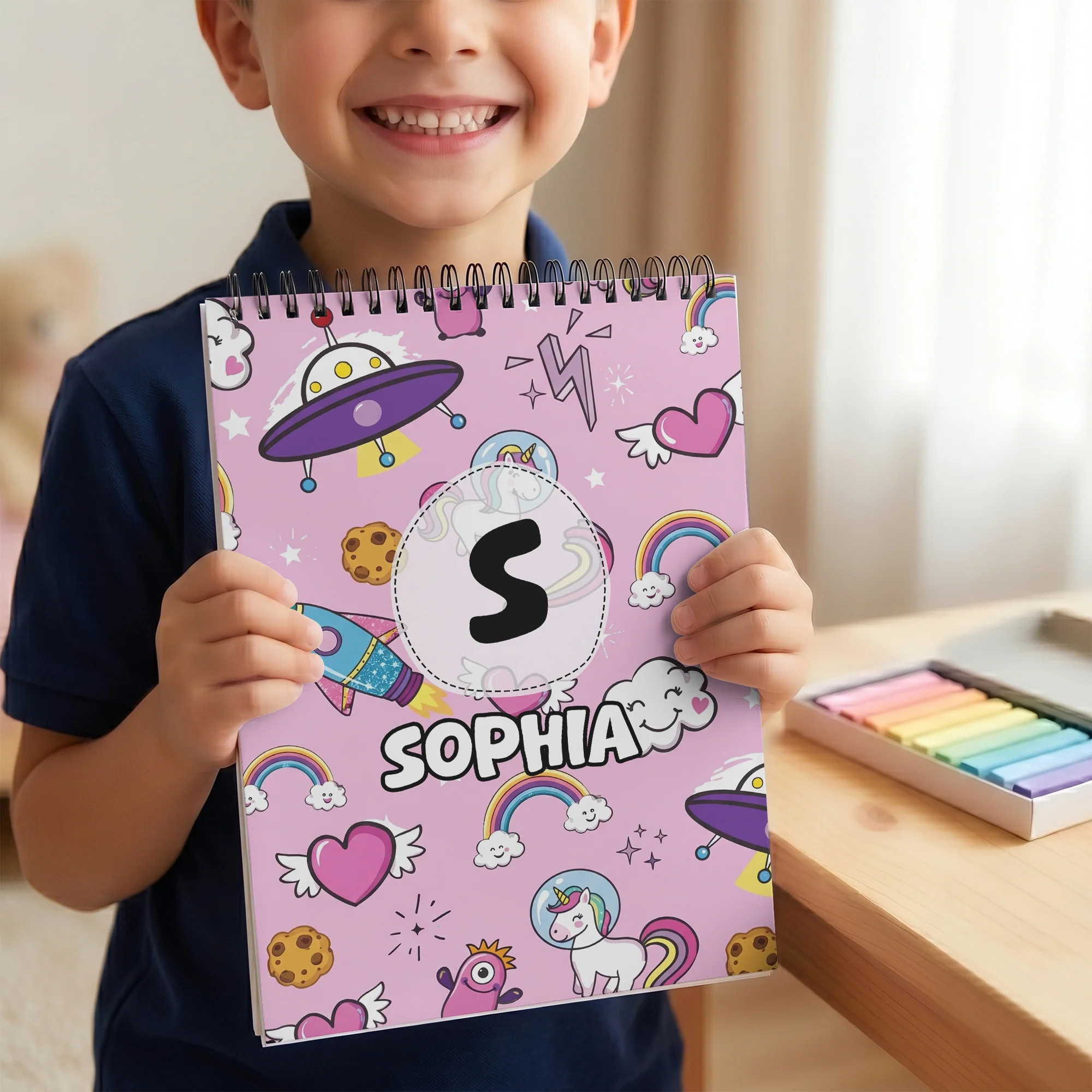 Kid Pattern With Custom Name - Personalized Sketch Book - Image 3