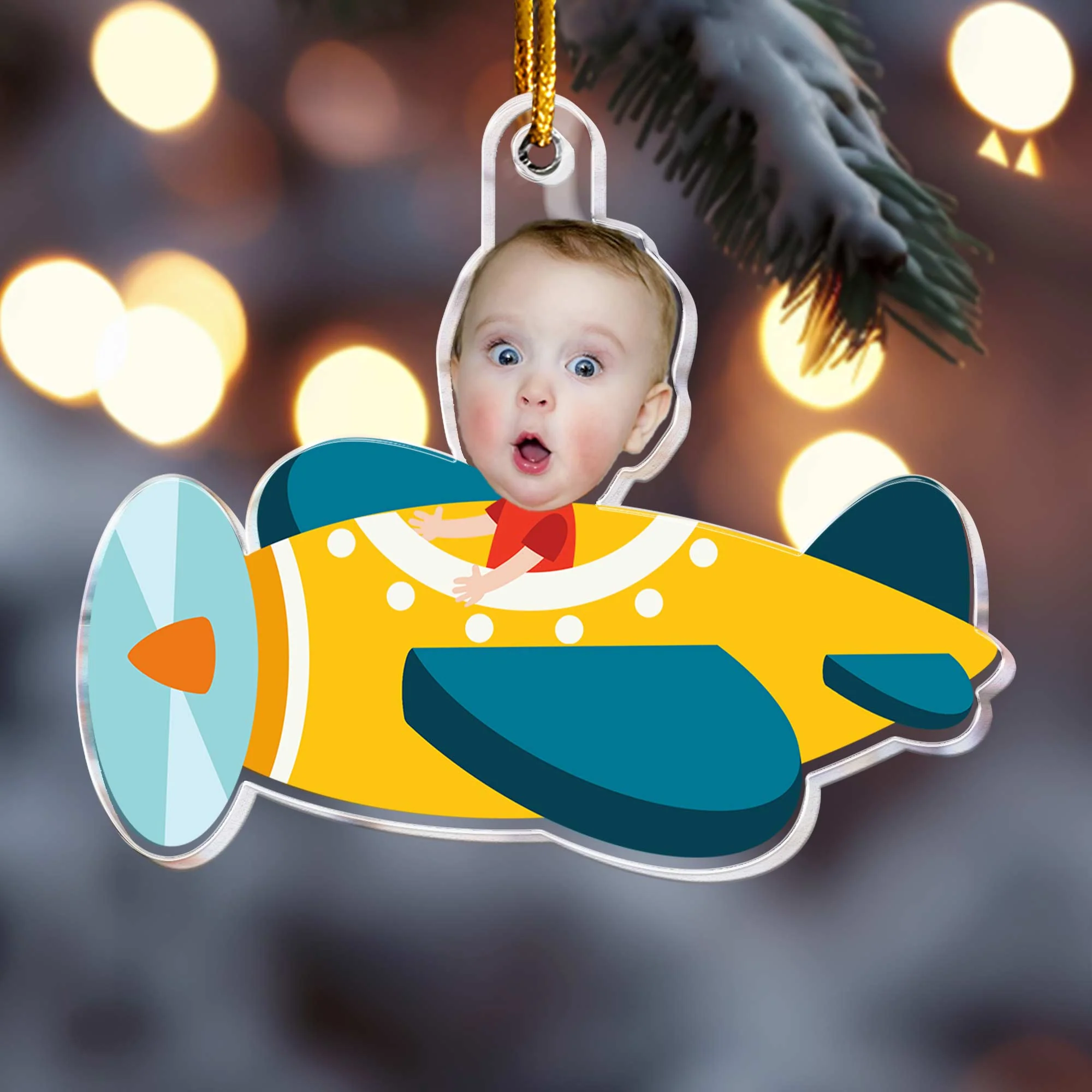 Kid Riding Airplane  - Personalized Acrylic Photo Ornament - Image 4