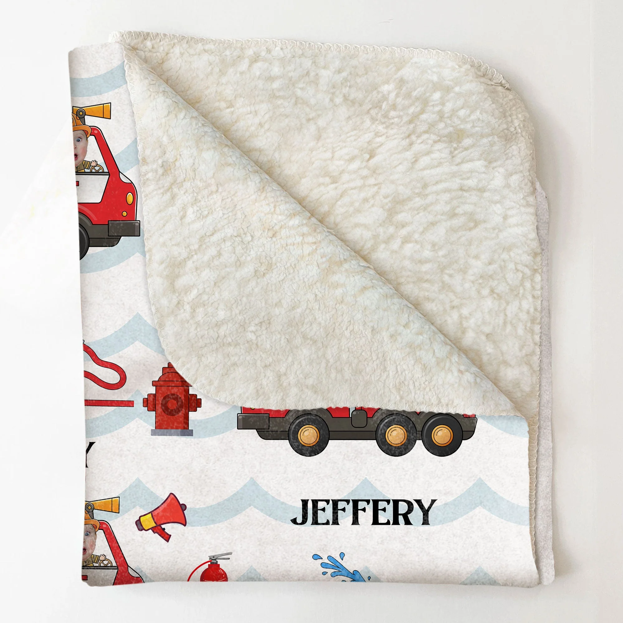 Kid Riding Fire Truck - Personalized Baby Photo Blanket - Image 5