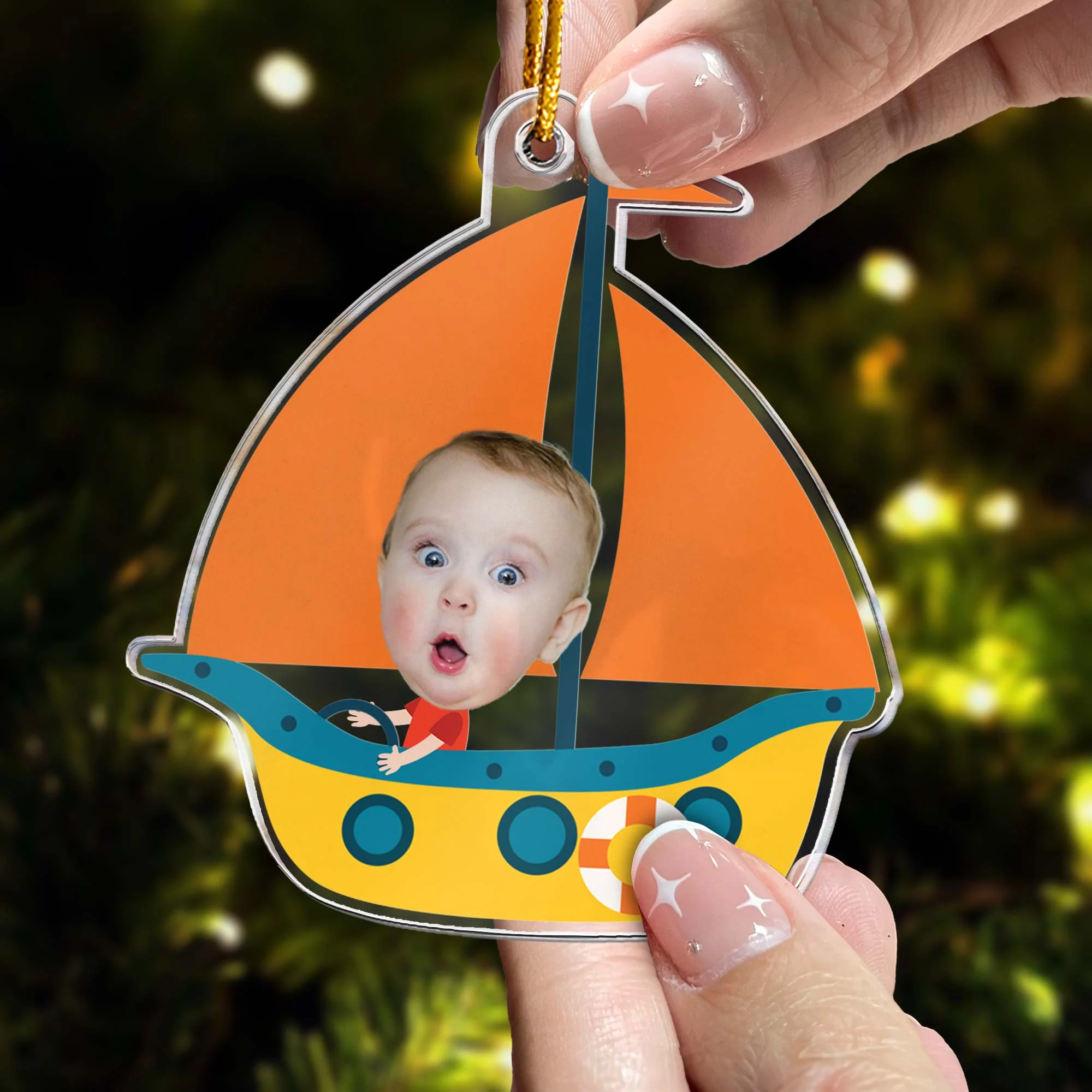 Kid Riding Sailboat - Personalized Acrylic Photo Ornament - Image 2
