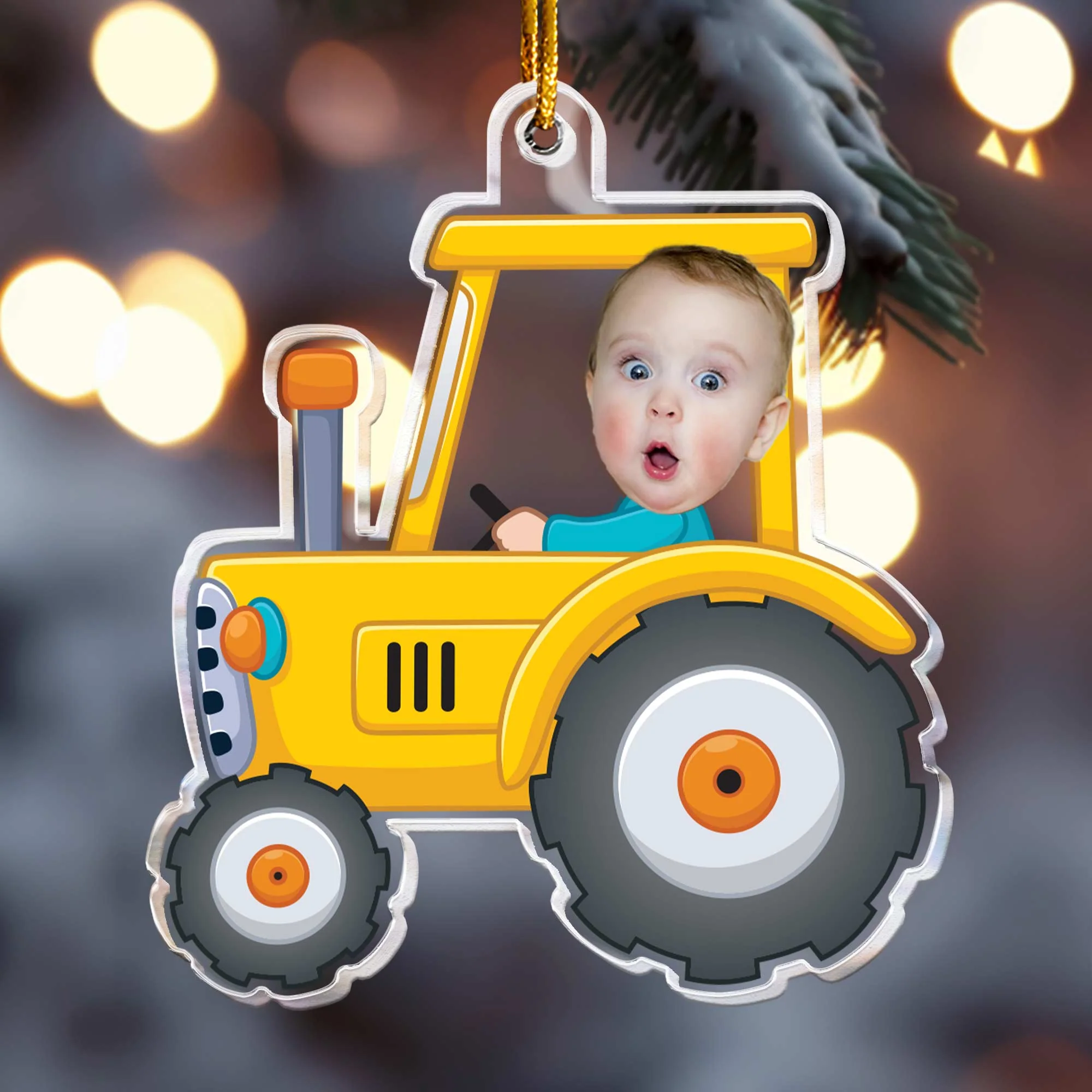 Kid Riding Tractor - Personalized Acrylic Photo Ornament - Image 4