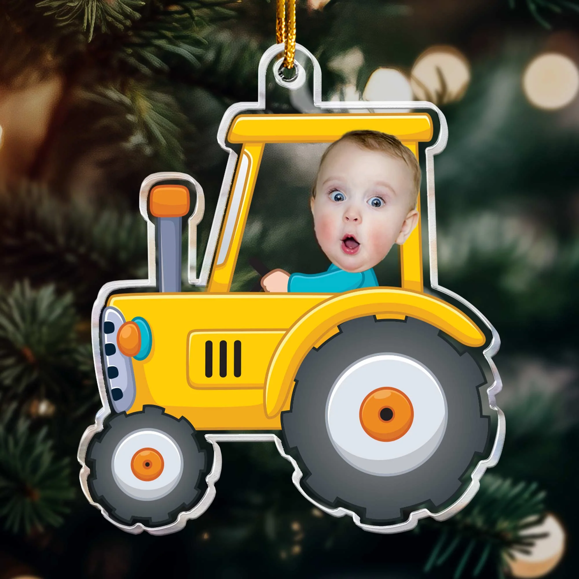 Kid Riding Tractor - Personalized Acrylic Photo Ornament - Image 5
