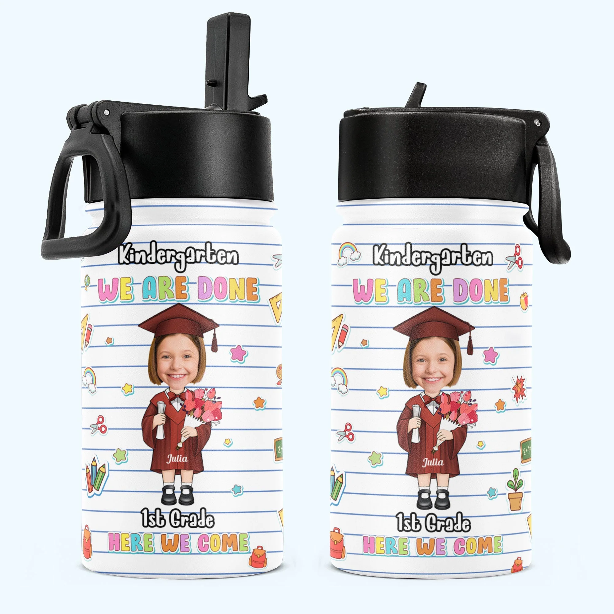 Kids Graduation Celebration - Personalized Photo Kids Water Bottle With Straw Lid - Image 2