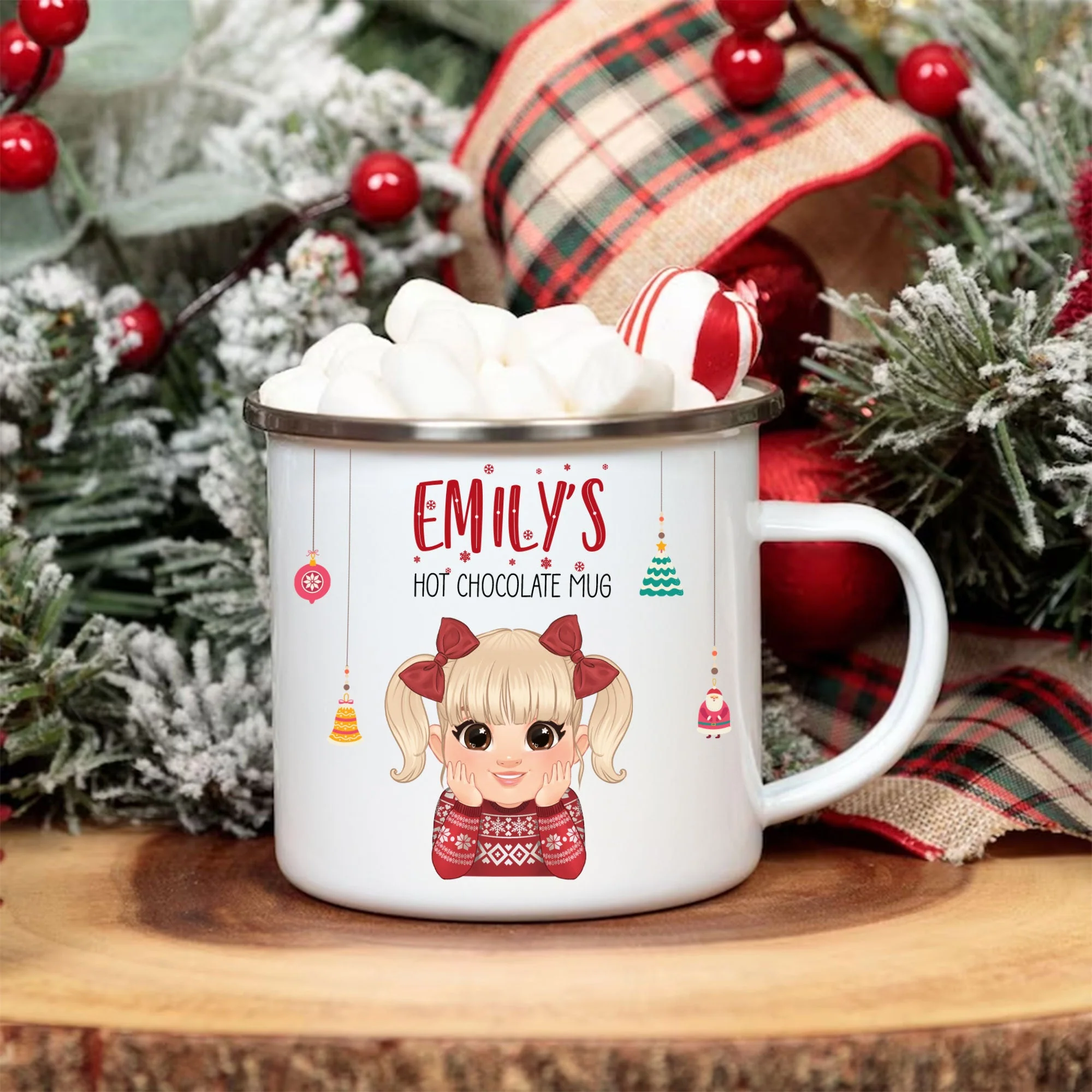 Kid's Hot Chocolate Christmas Mug - Personalized Enamel Mug - Image 2