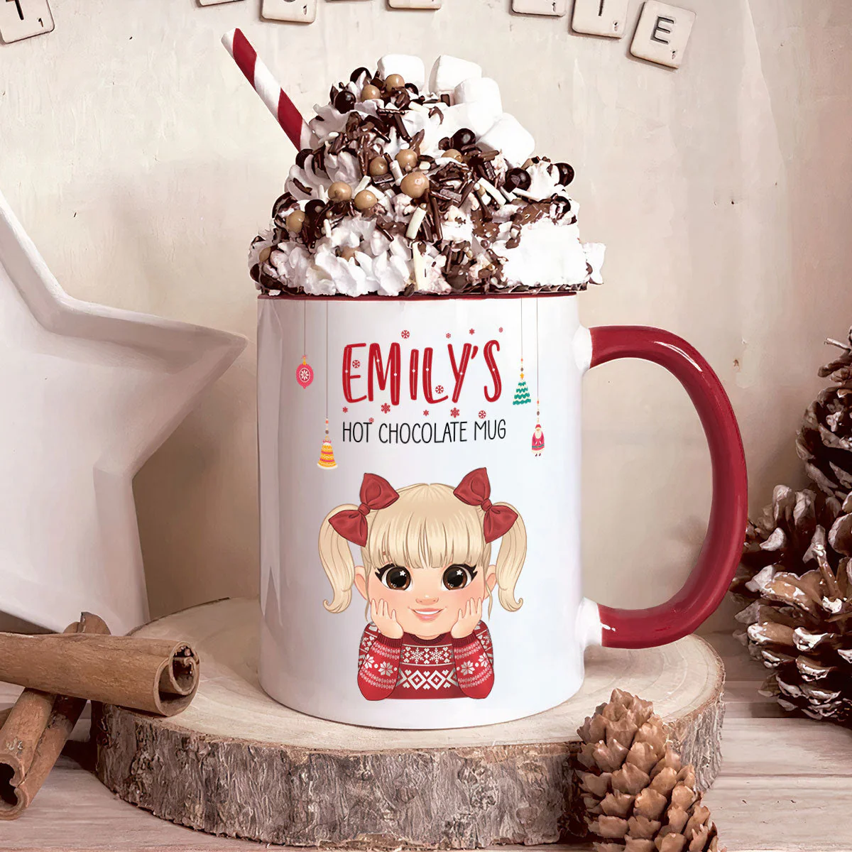 Kid's Hot Chocolate Christmas Mug - Personalized Enamel Mug - Image 5