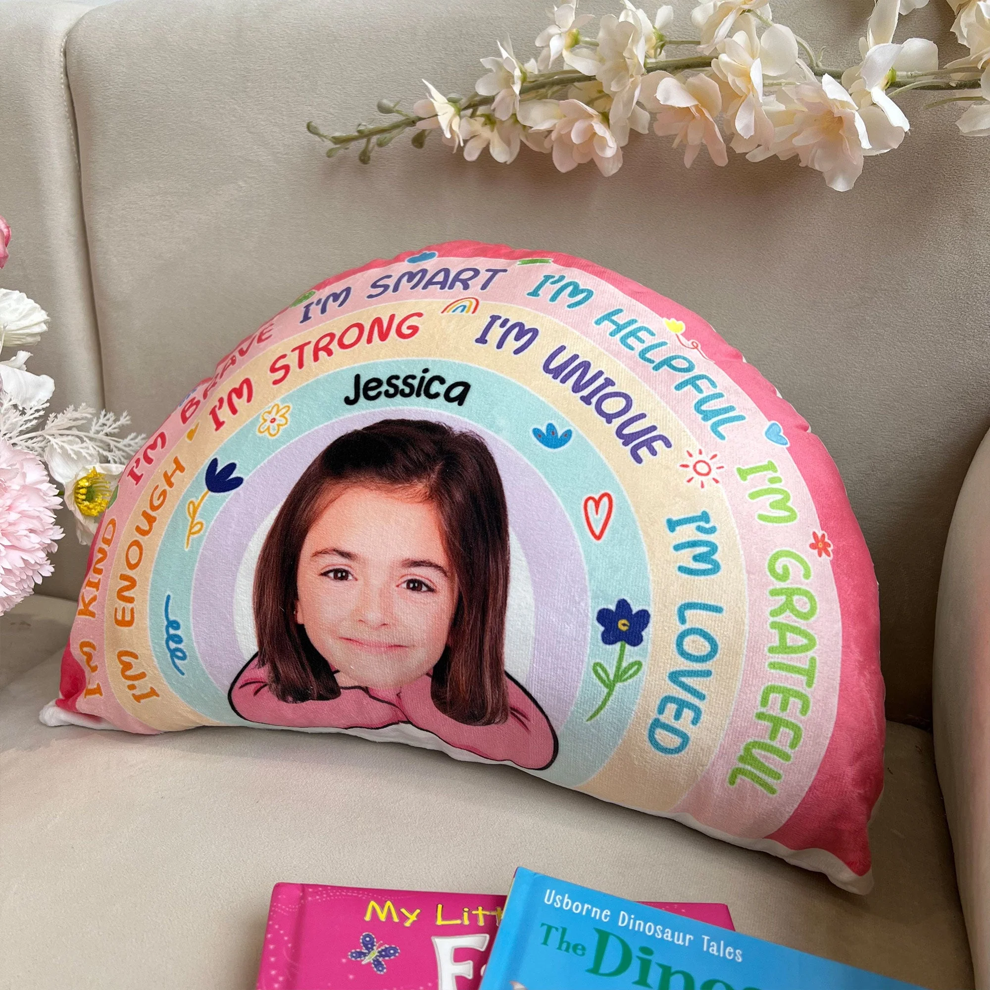 Kids Rainbow - Personalized Photo Custom Shaped Pillow - Image 2
