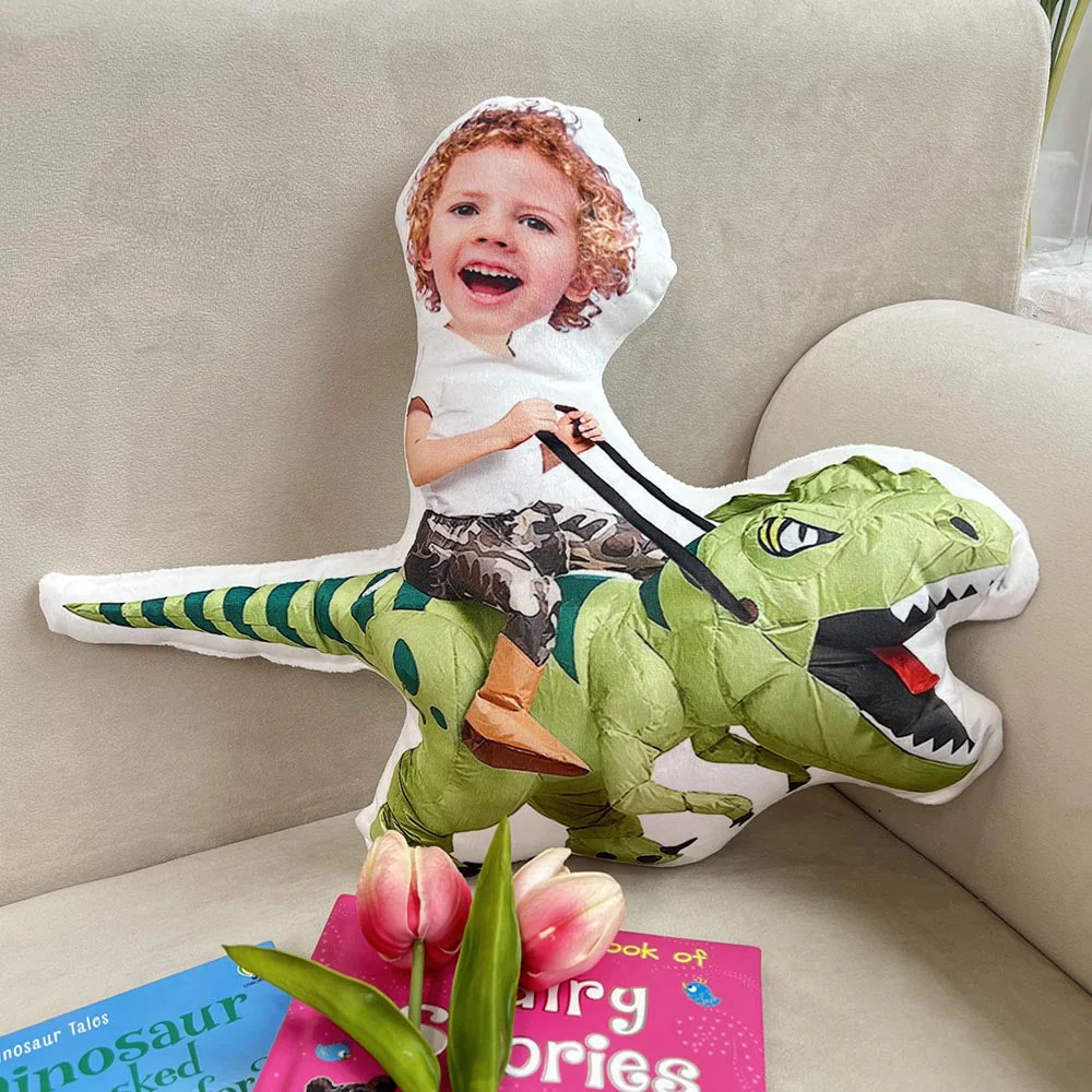 Kids Riding Dinosaur Unicorn For Sons, Daughters - Personalized Photo Custom Shaped Pillow - Image 2