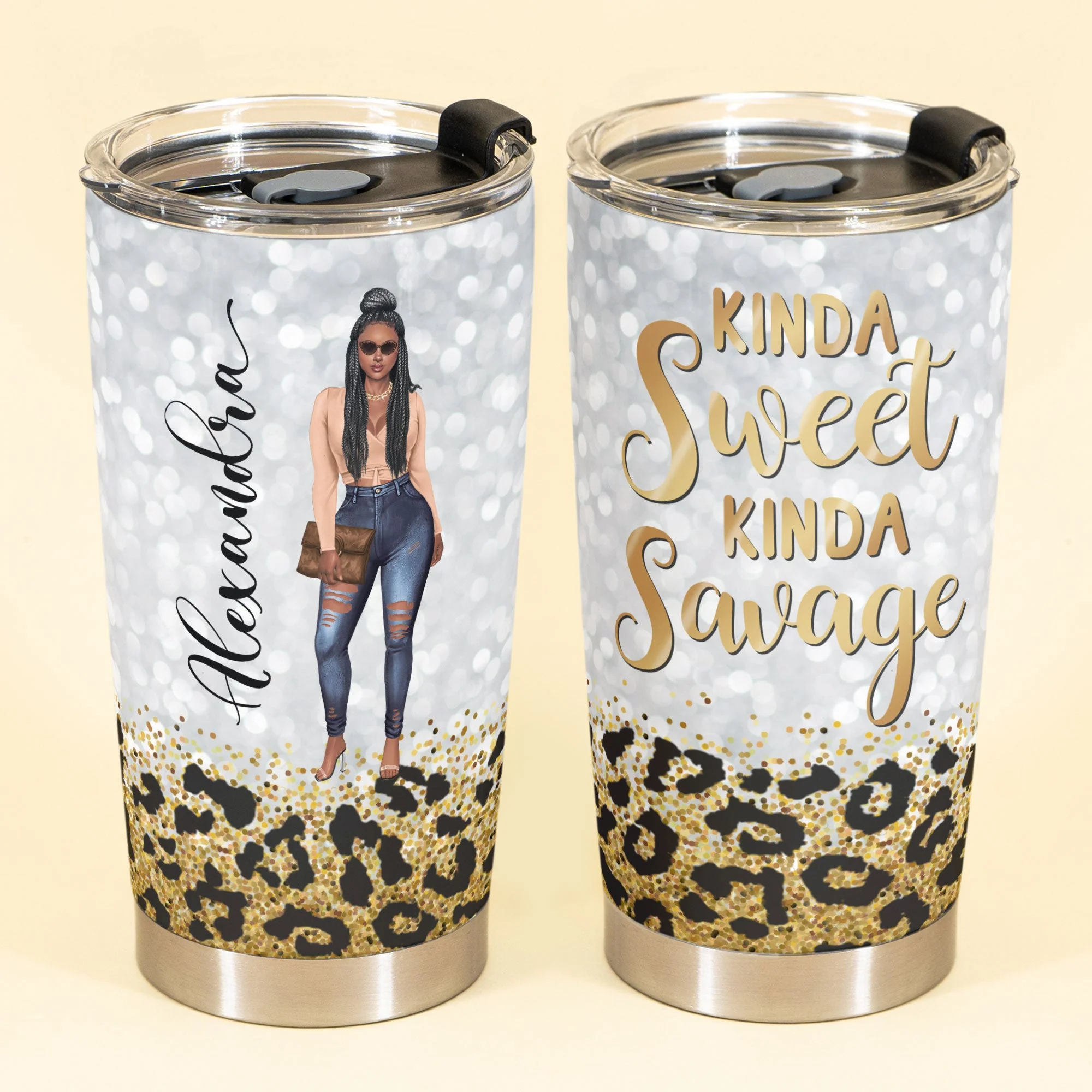 Kinda Sweet Kinda Savage - Personalized Tumbler Cup - Birthday Gift For Girl, Black Girl, Black Woman - Image 2