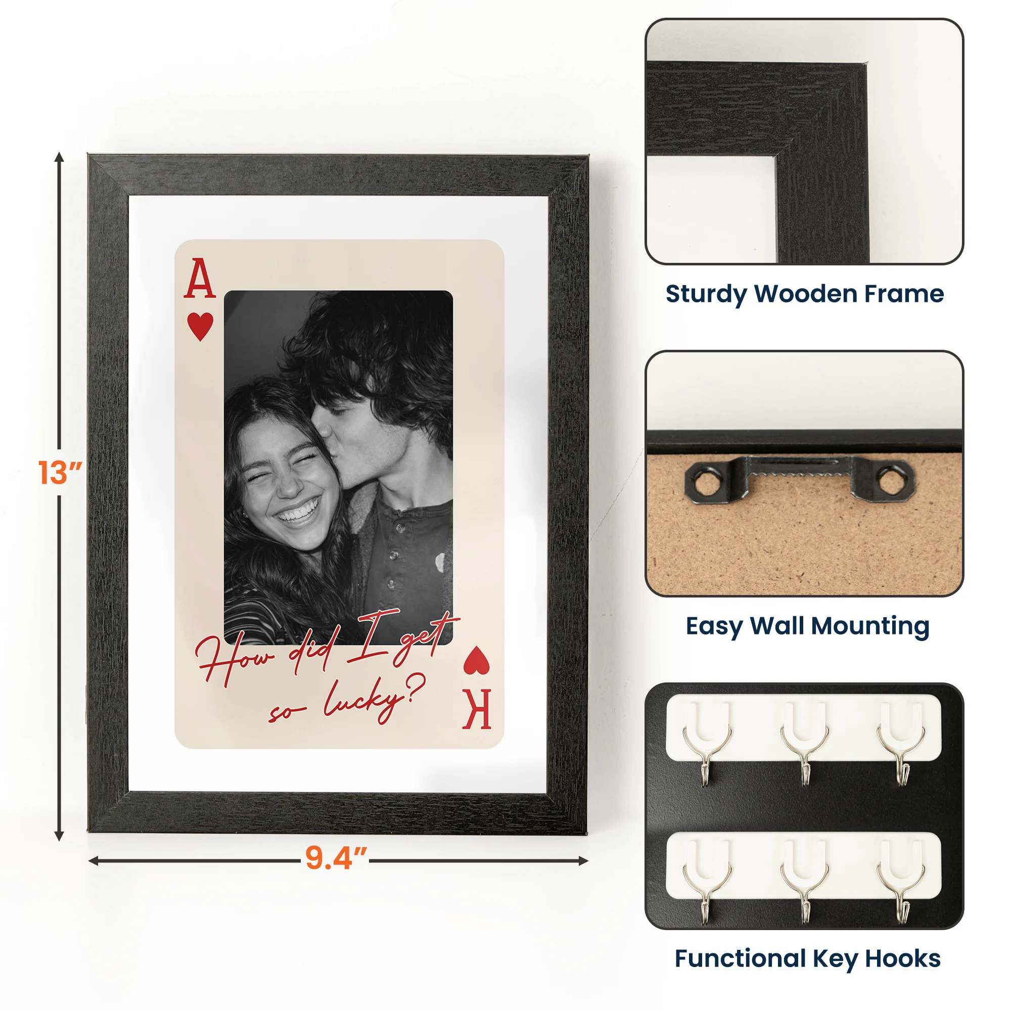 King And Queen Custom Couples Photo How Luck We Are - Personalized Hidden Key Holder Photo Frame - Image 8