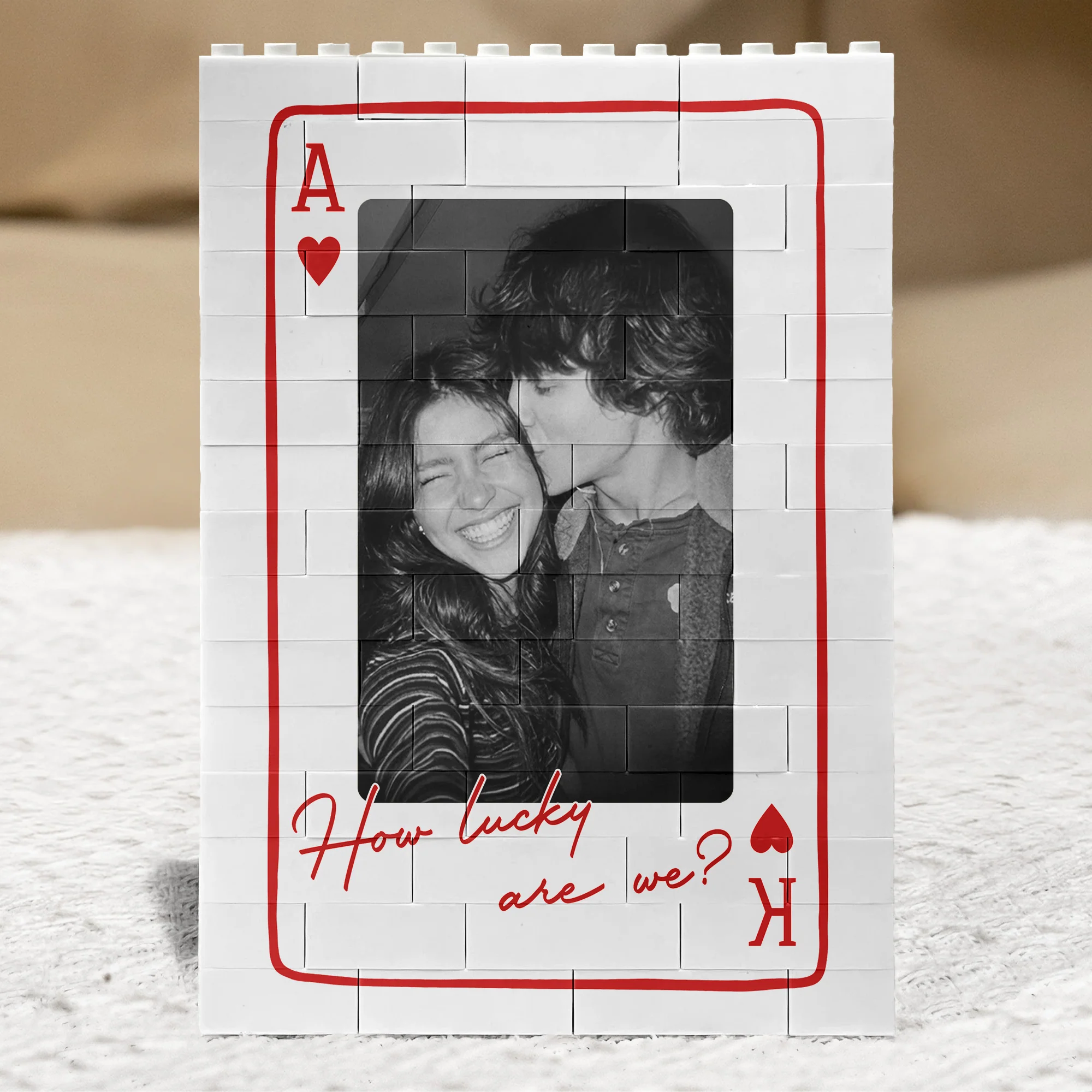 King And Queen Custom Couples Photo How Luck We Are - Personalized Photo Rectangle Building Brick - Image 2