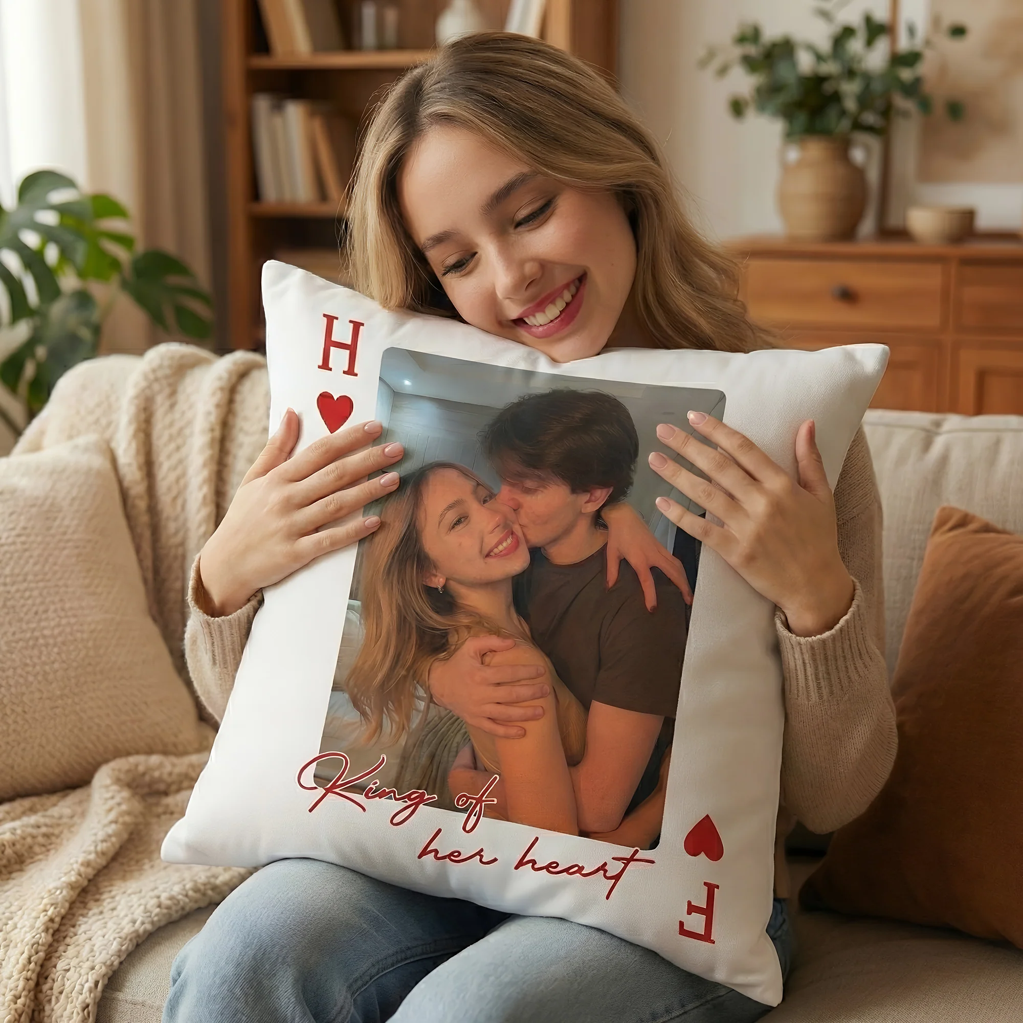 King & Queen Of Heart Custom Couples Photo Lucky Us - Personalized Photo Pillow (Insert Included) - Image 4