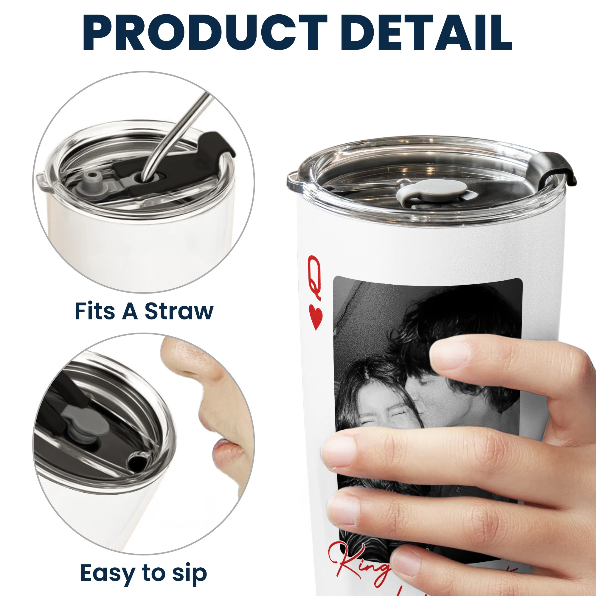 King & Queen Of Heart Custom Couples Photo Lucky Us - Personalized Photo Tumbler Cup - Image 10