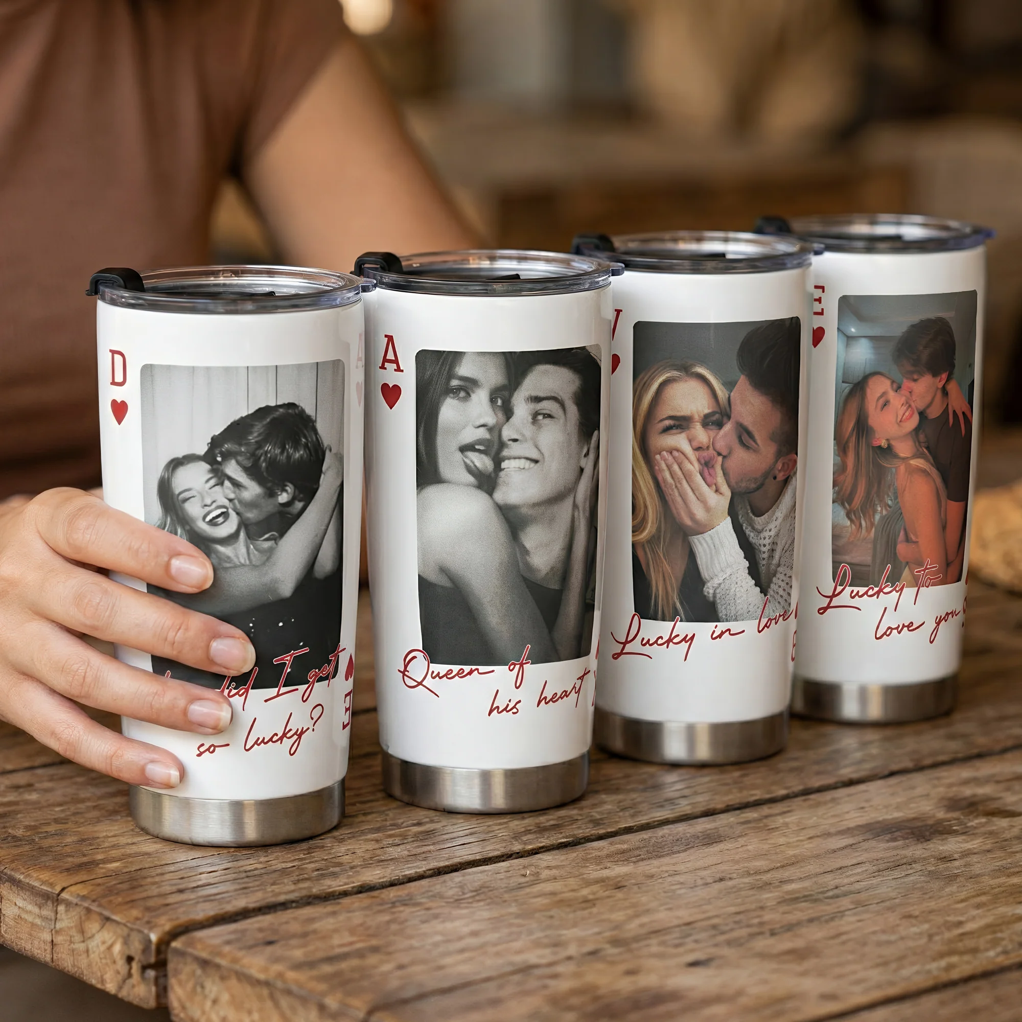 King & Queen Of Heart Custom Couples Photo Lucky Us - Personalized Photo Tumbler Cup - Image 4