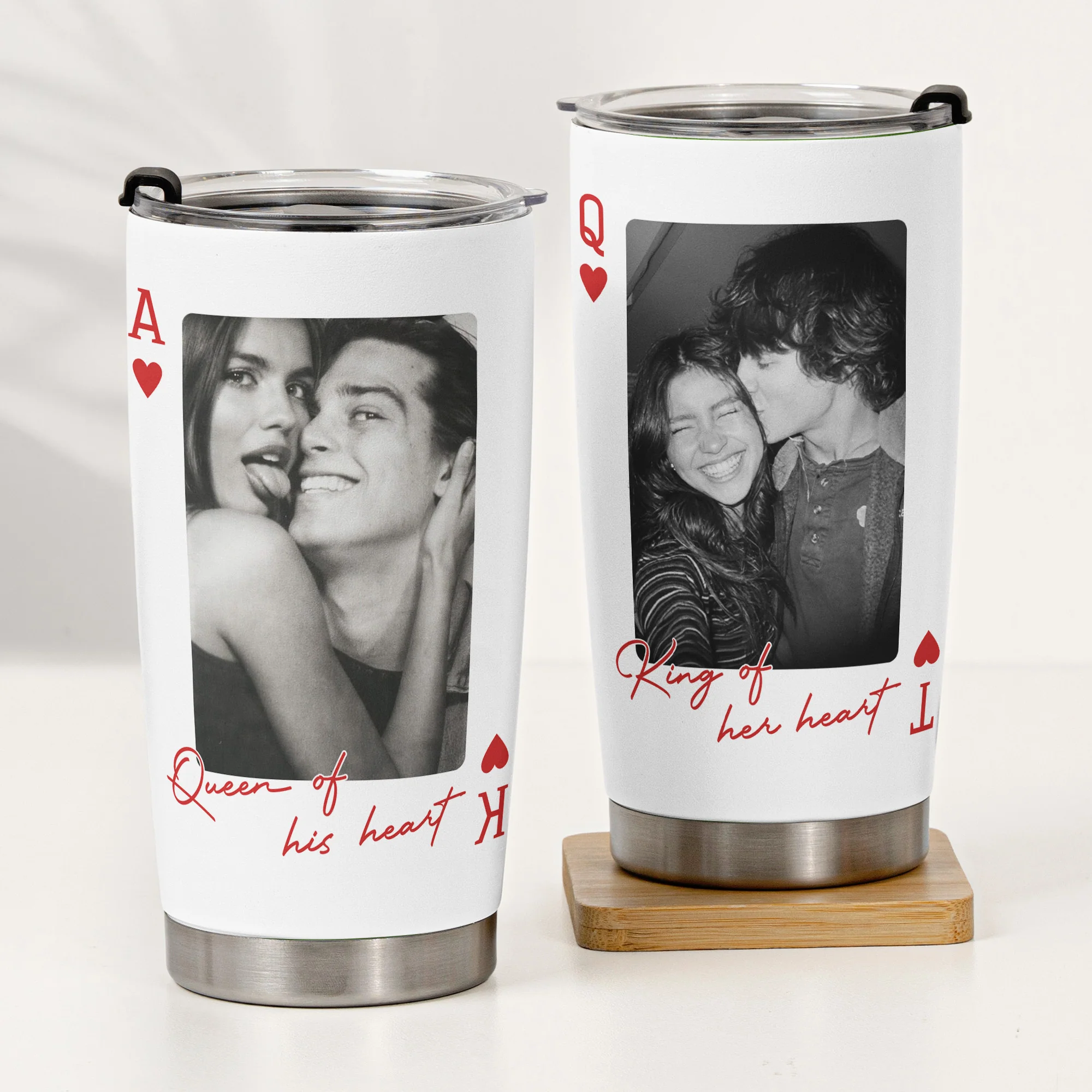 King & Queen Of Heart Custom Couples Photo Lucky Us - Personalized Photo Tumbler Cup - Image 6
