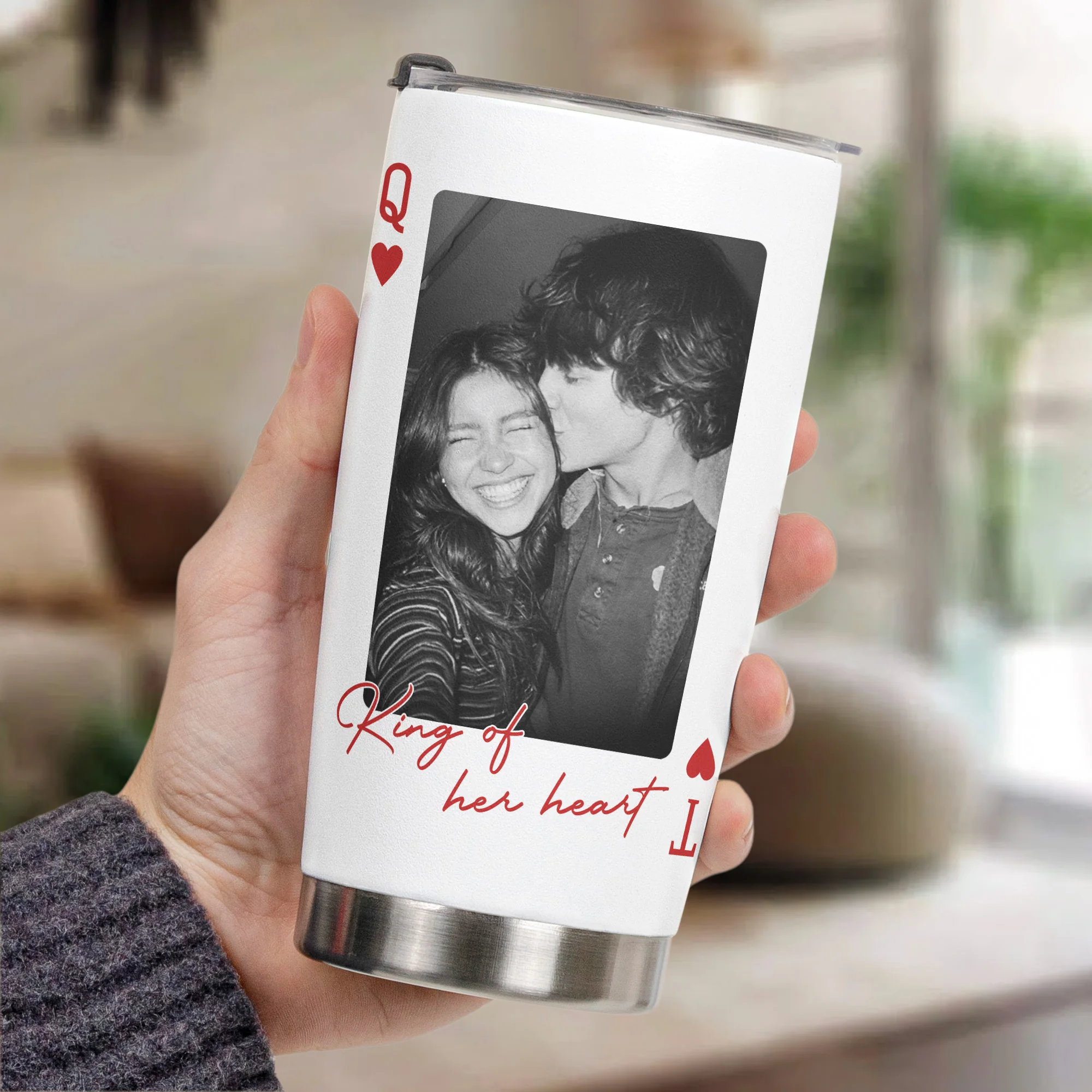 King & Queen Of Heart Custom Couples Photo Lucky Us - Personalized Photo Tumbler Cup - Image 7