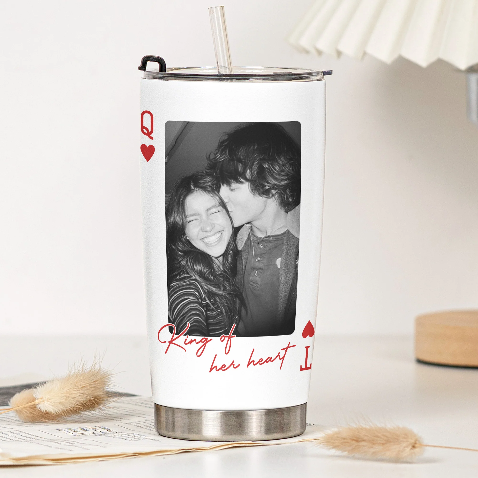 King & Queen Of Heart Custom Couples Photo Lucky Us - Personalized Photo Tumbler Cup - Image 8