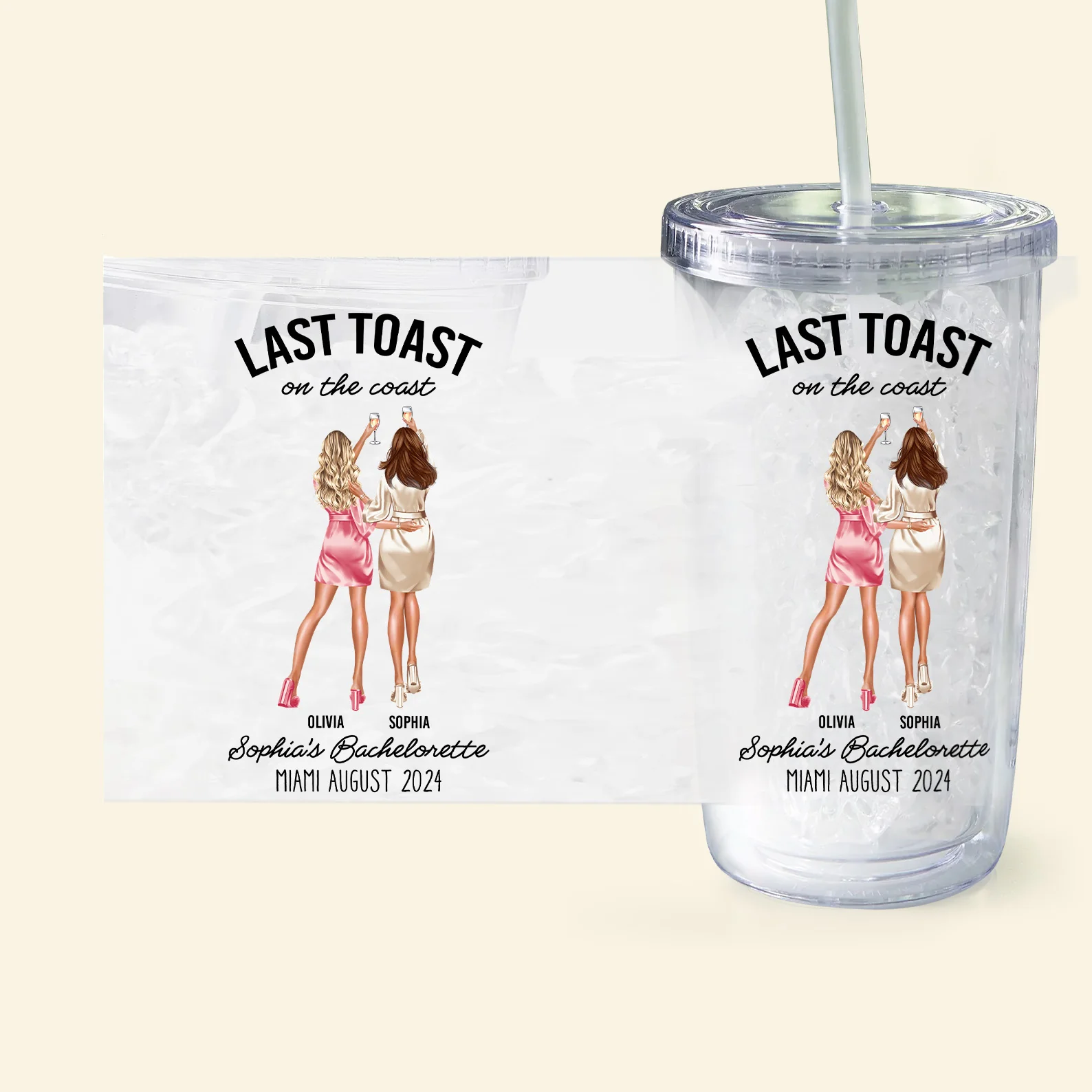 Last Toast On The Coast Bachelorette Party - Personalized Acrylic Tumbler With Straw - Image 7