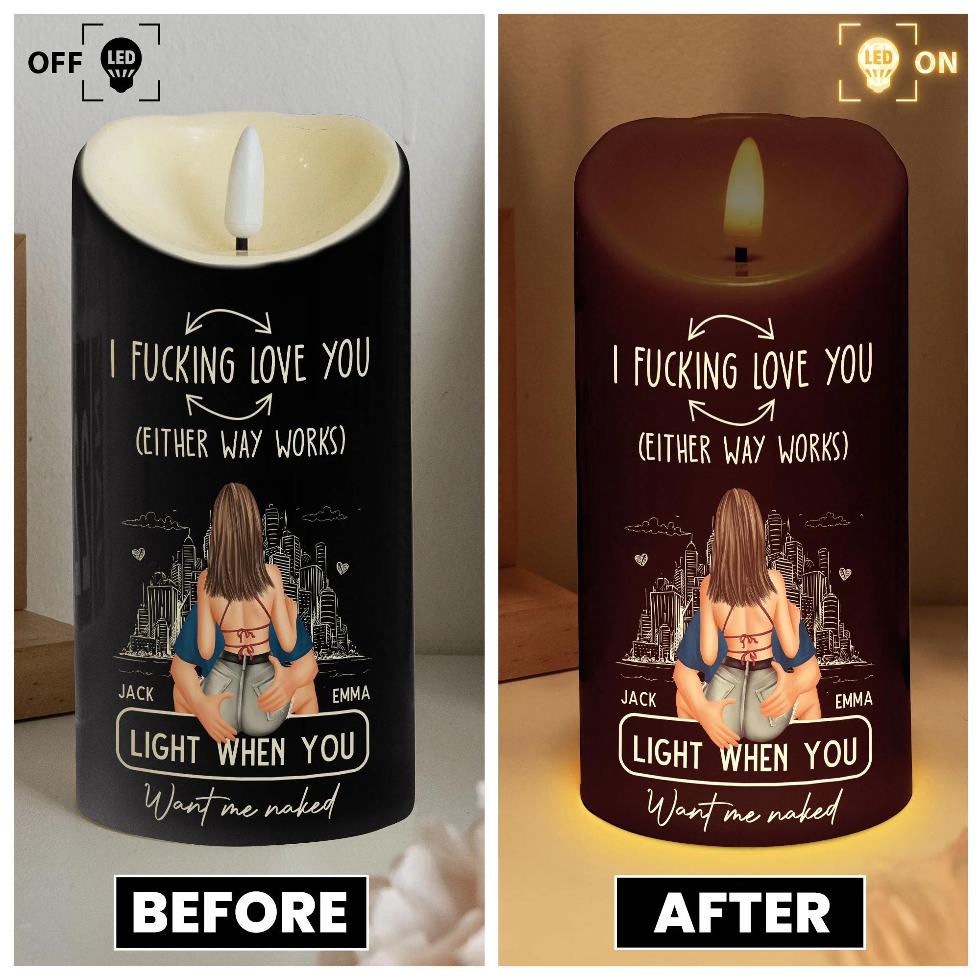 Led Candle F*ck Love You Light When You Want Me Naked - Personalized LED Candle - Image 5